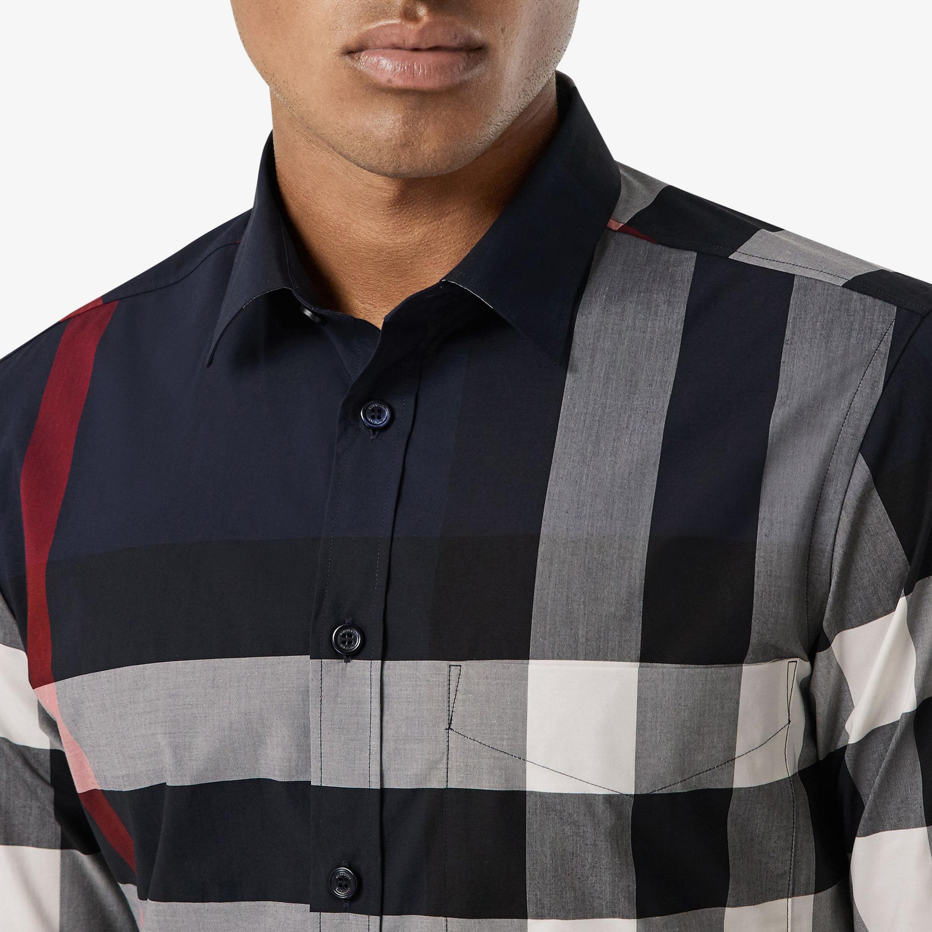 Burberry Somerton Stretch Cotton Poplin Erkek Lacivert Gömlek