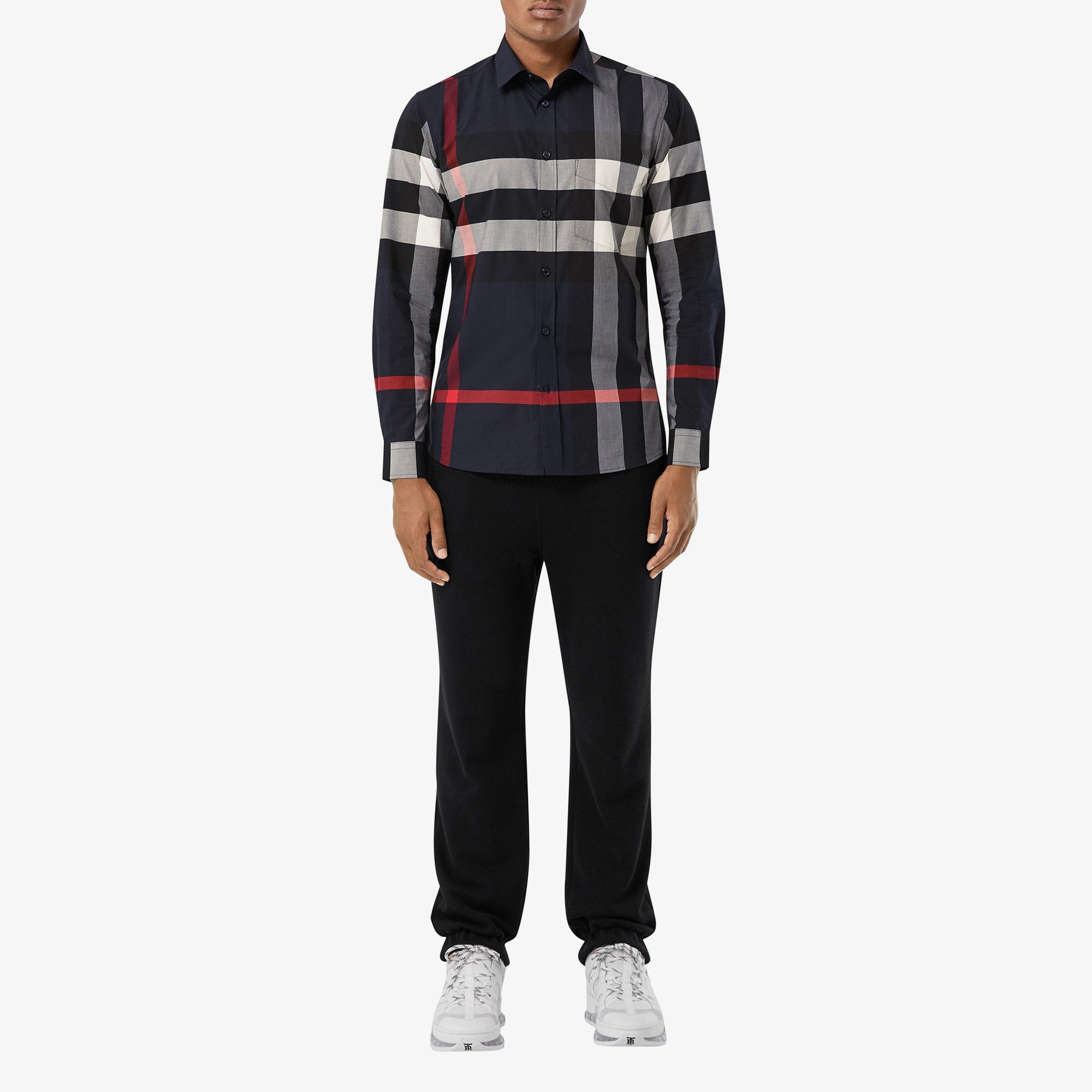 Burberry Somerton Stretch Cotton Poplin Erkek Lacivert Gömlek