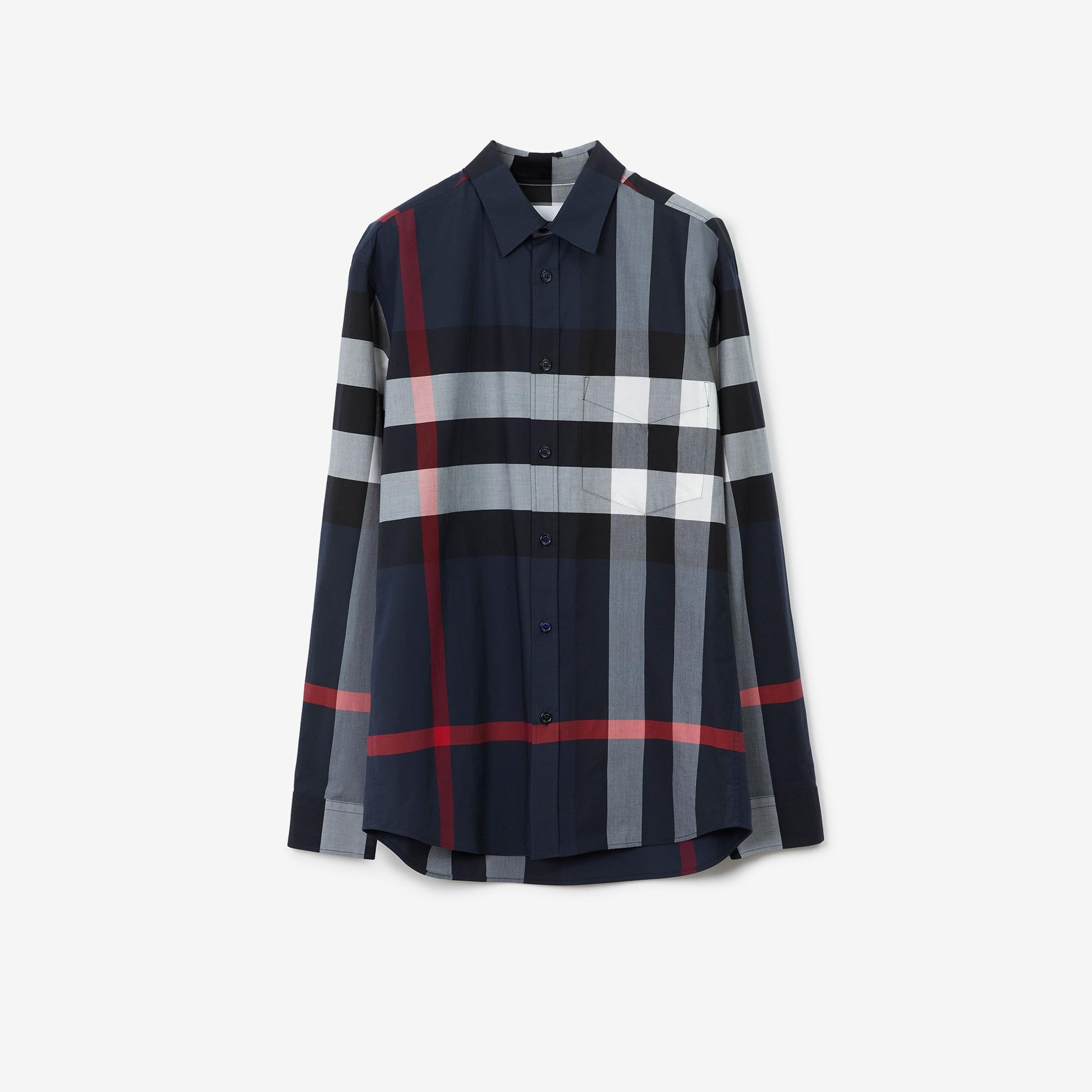 Burberry Somerton Stretch Cotton Poplin Erkek Lacivert Gömlek