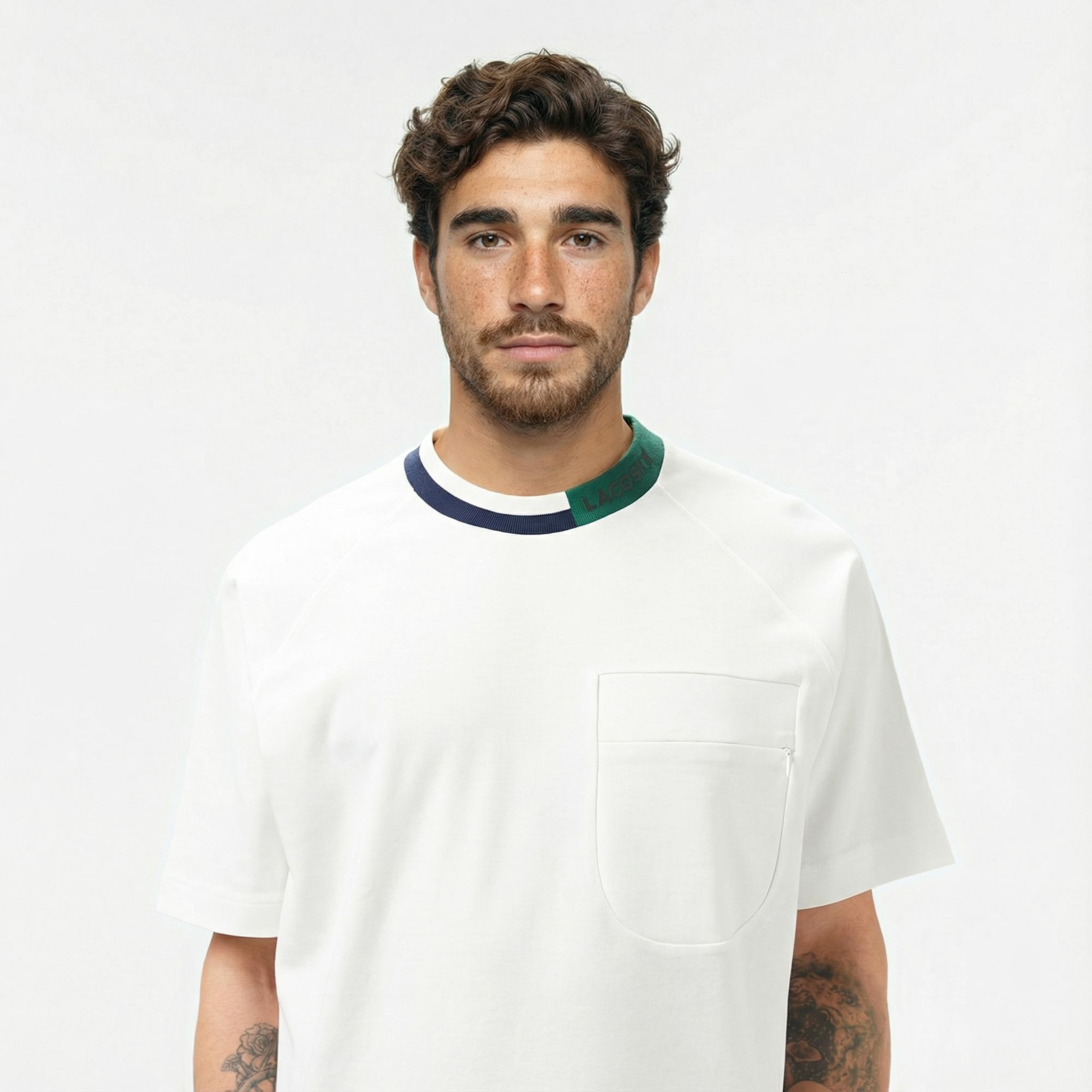 Lacoste Erkek Bisiklet Yaka Beyaz Cepli T-Shirt