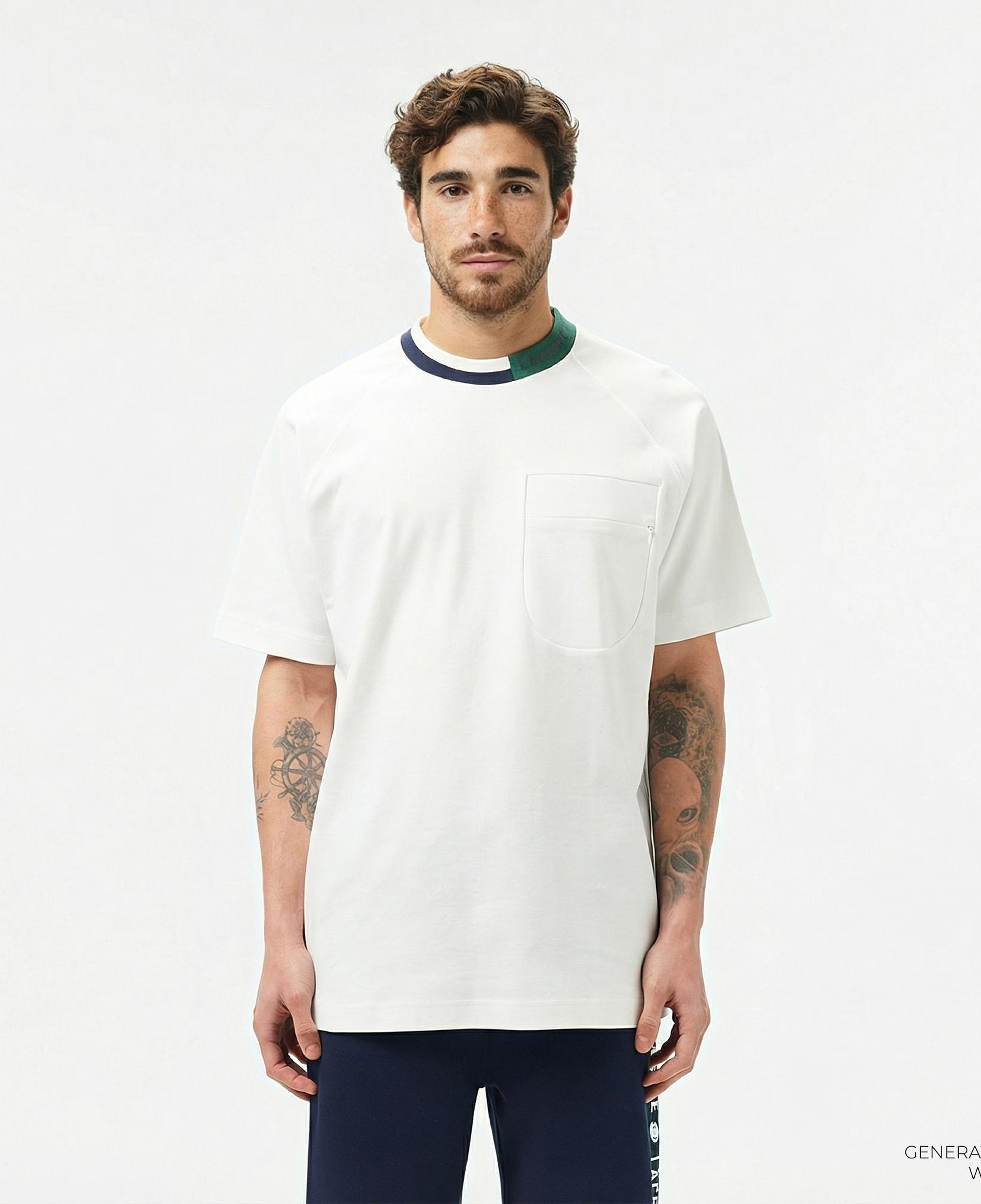 Lacoste Erkek Bisiklet Yaka Beyaz Cepli T-Shirt