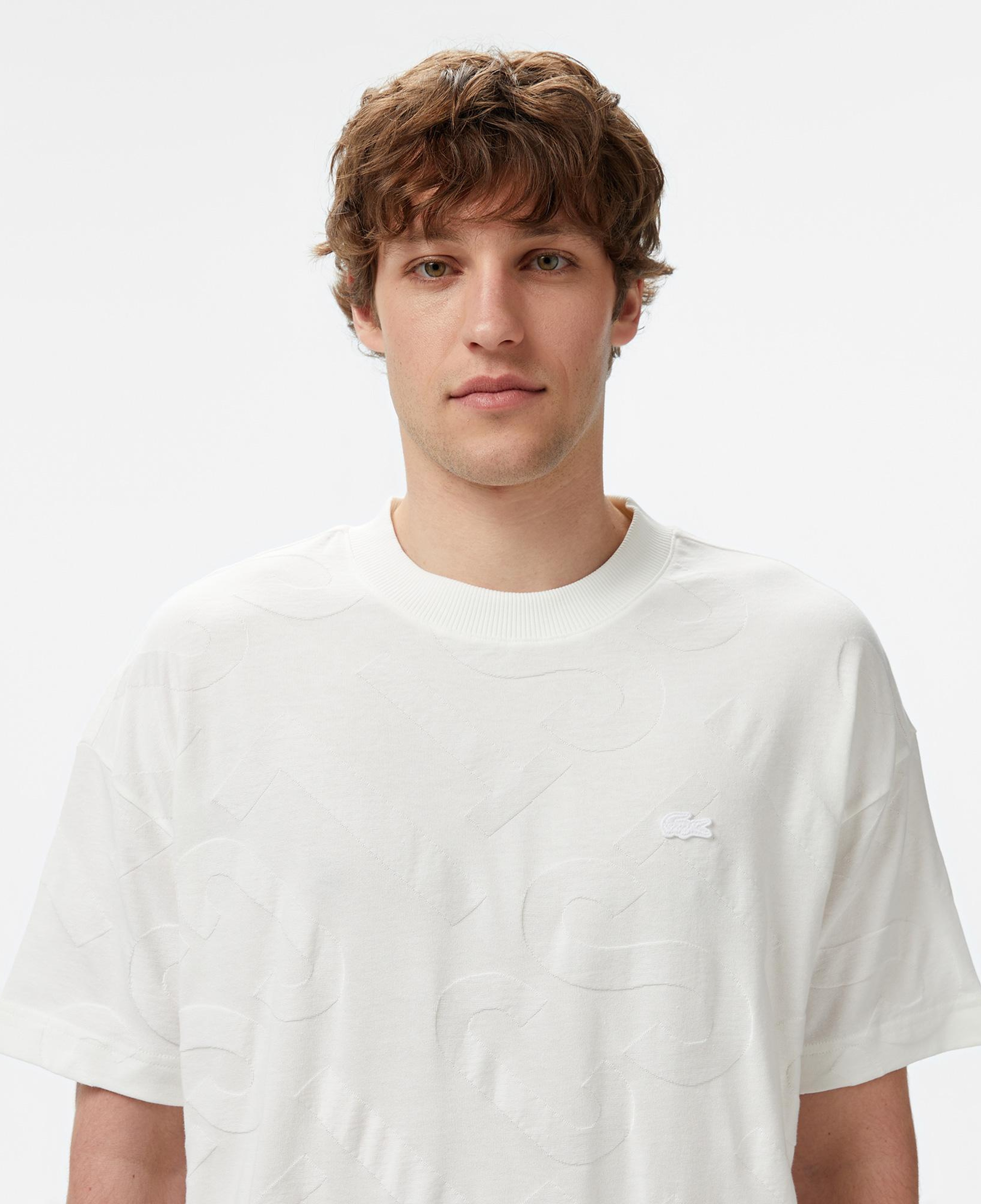 Lacoste Erkek Bisiklet Yaka Desenli Beyaz T-Shirt