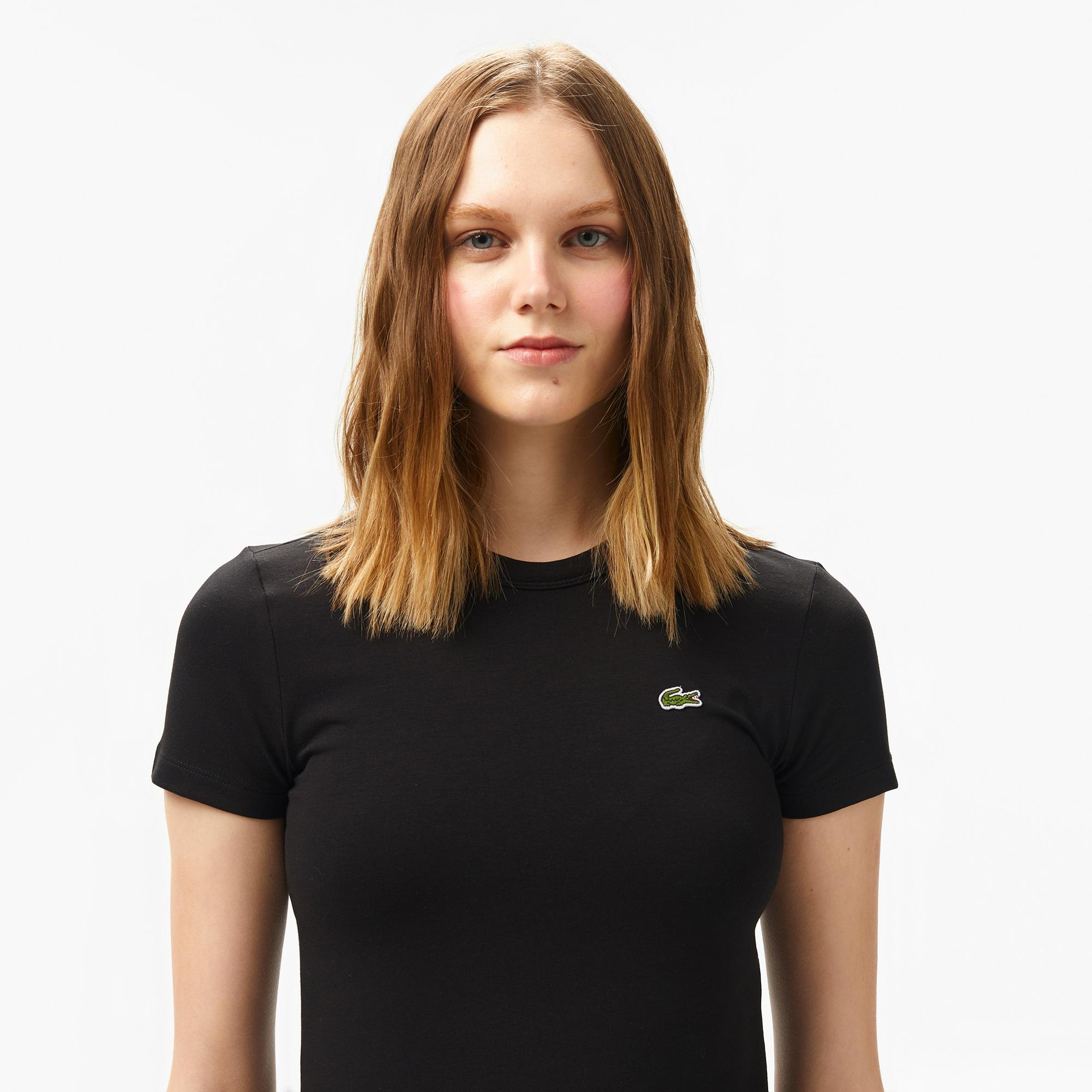 Lacoste Kadın Slim Fit Bisiklet Yaka Siyah T-Shirt