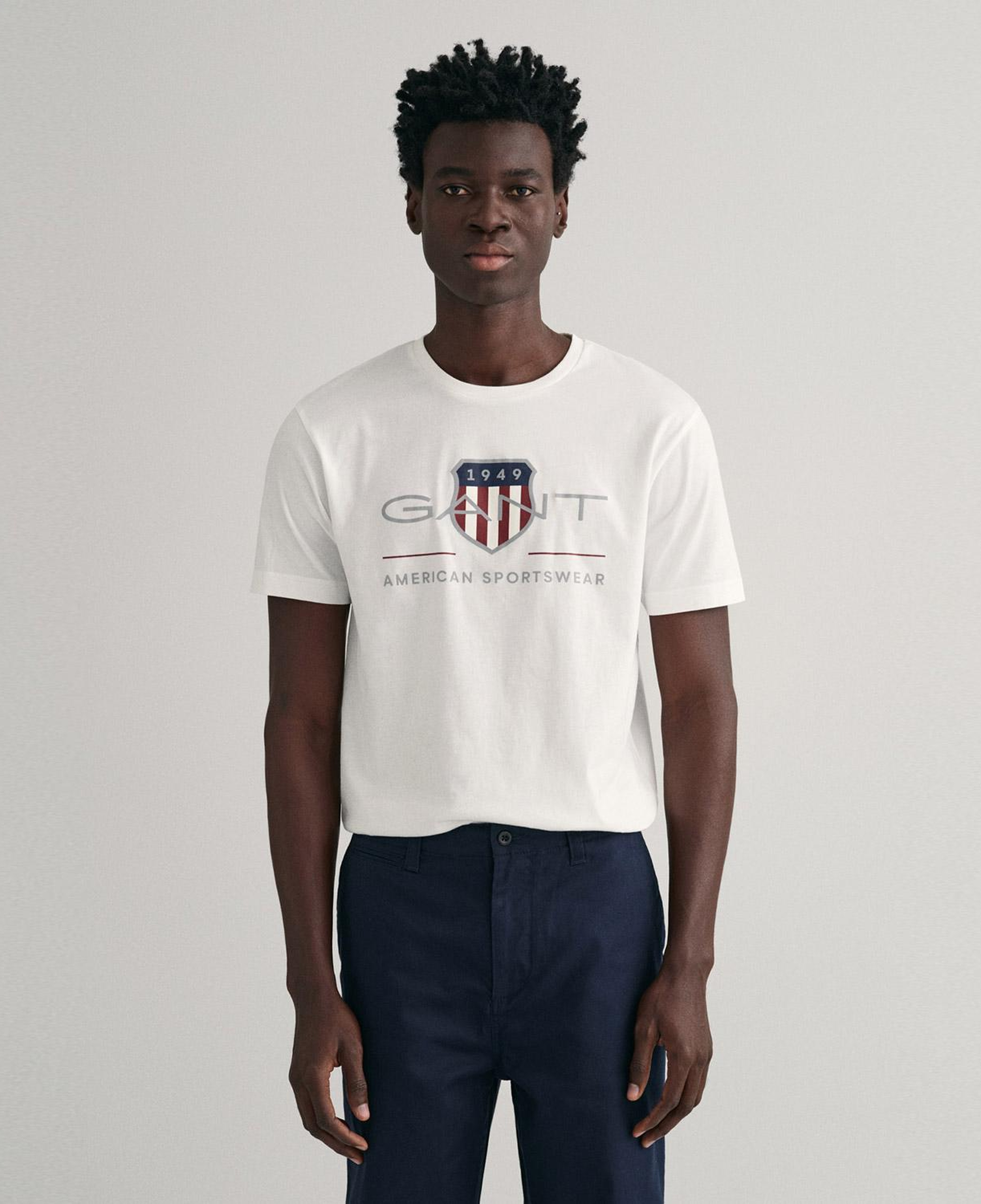 GANT Erkek Beyaz Regular Fit Bisiklet Yaka Logolu T-shirt
