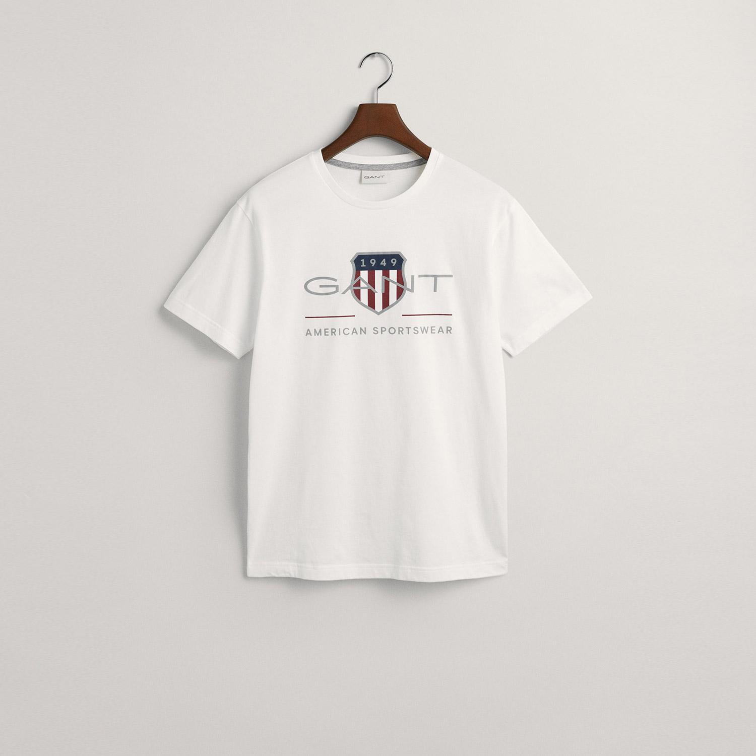 GANT Erkek Beyaz Regular Fit Bisiklet Yaka Logolu T-shirt