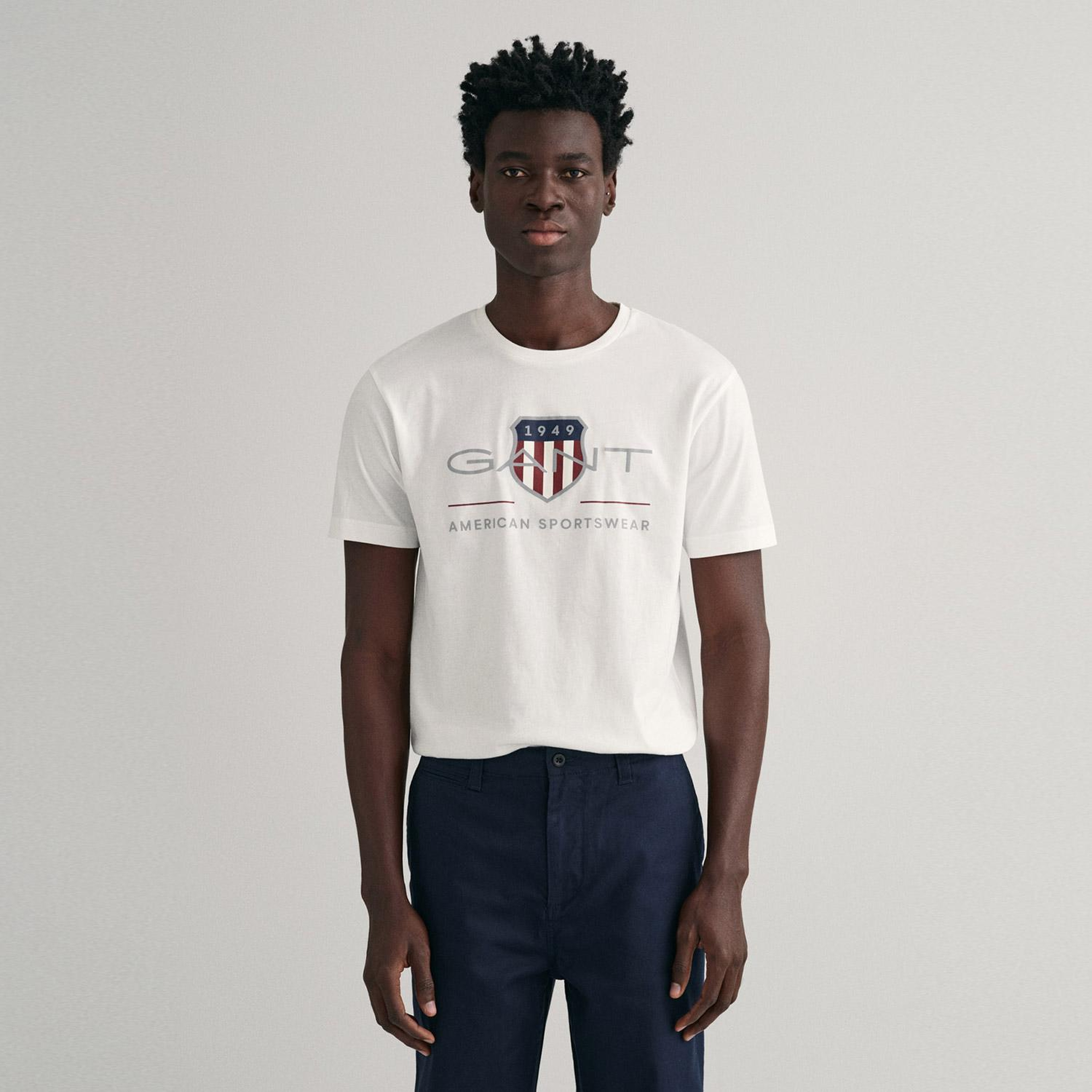 GANT Erkek Beyaz Regular Fit Bisiklet Yaka Logolu T-shirt