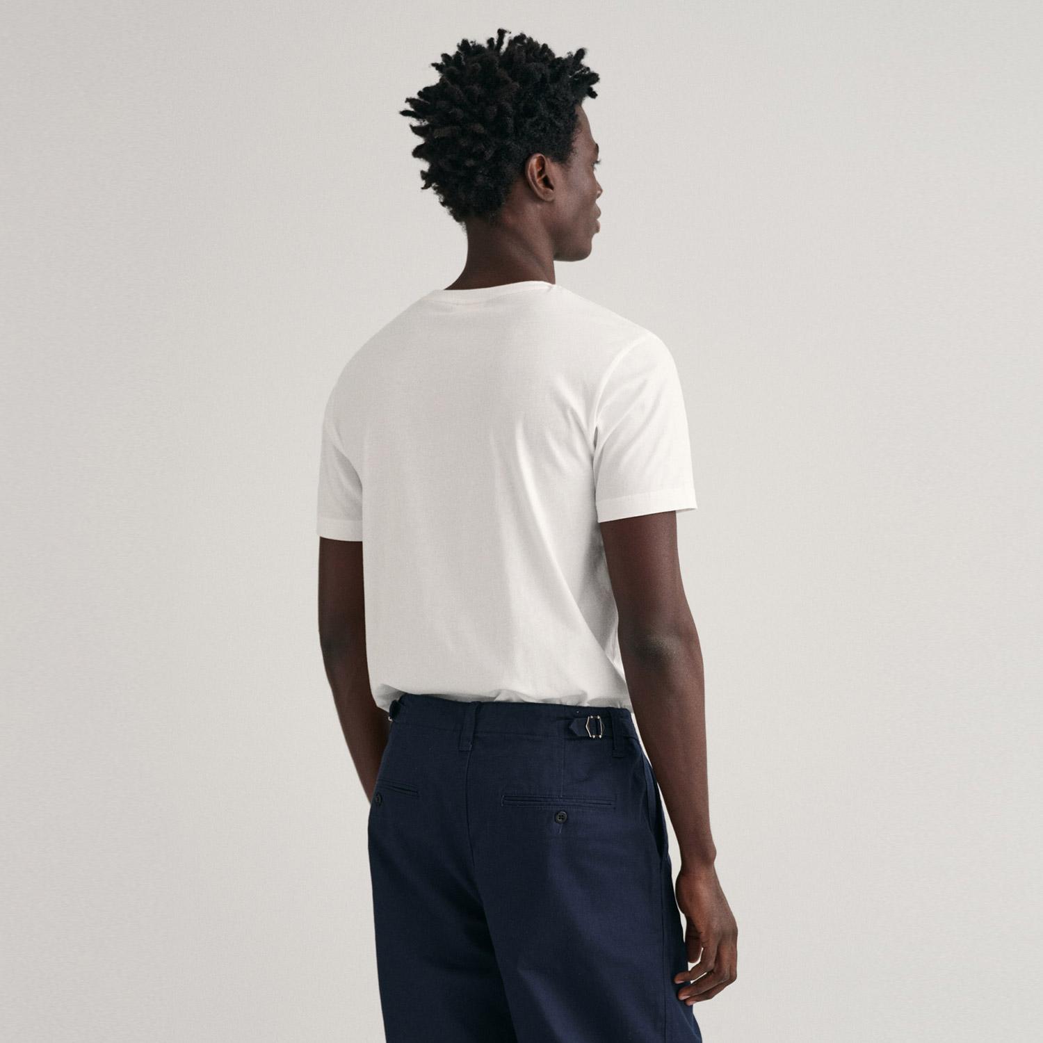 GANT Erkek Beyaz Regular Fit Bisiklet Yaka Logolu T-shirt