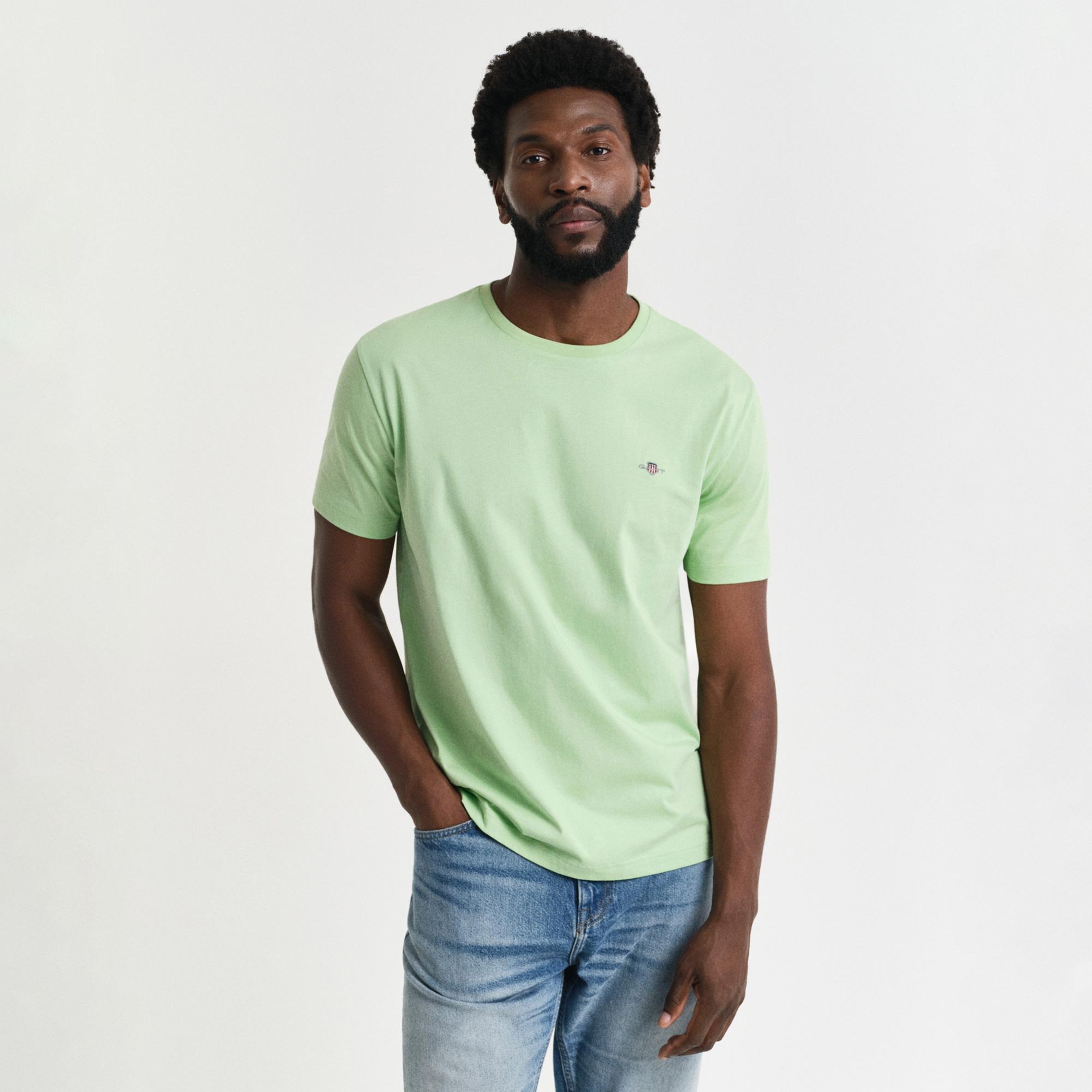 GANT Erkek Yeşil Regular Fit Bisiklet Yaka T-shirt