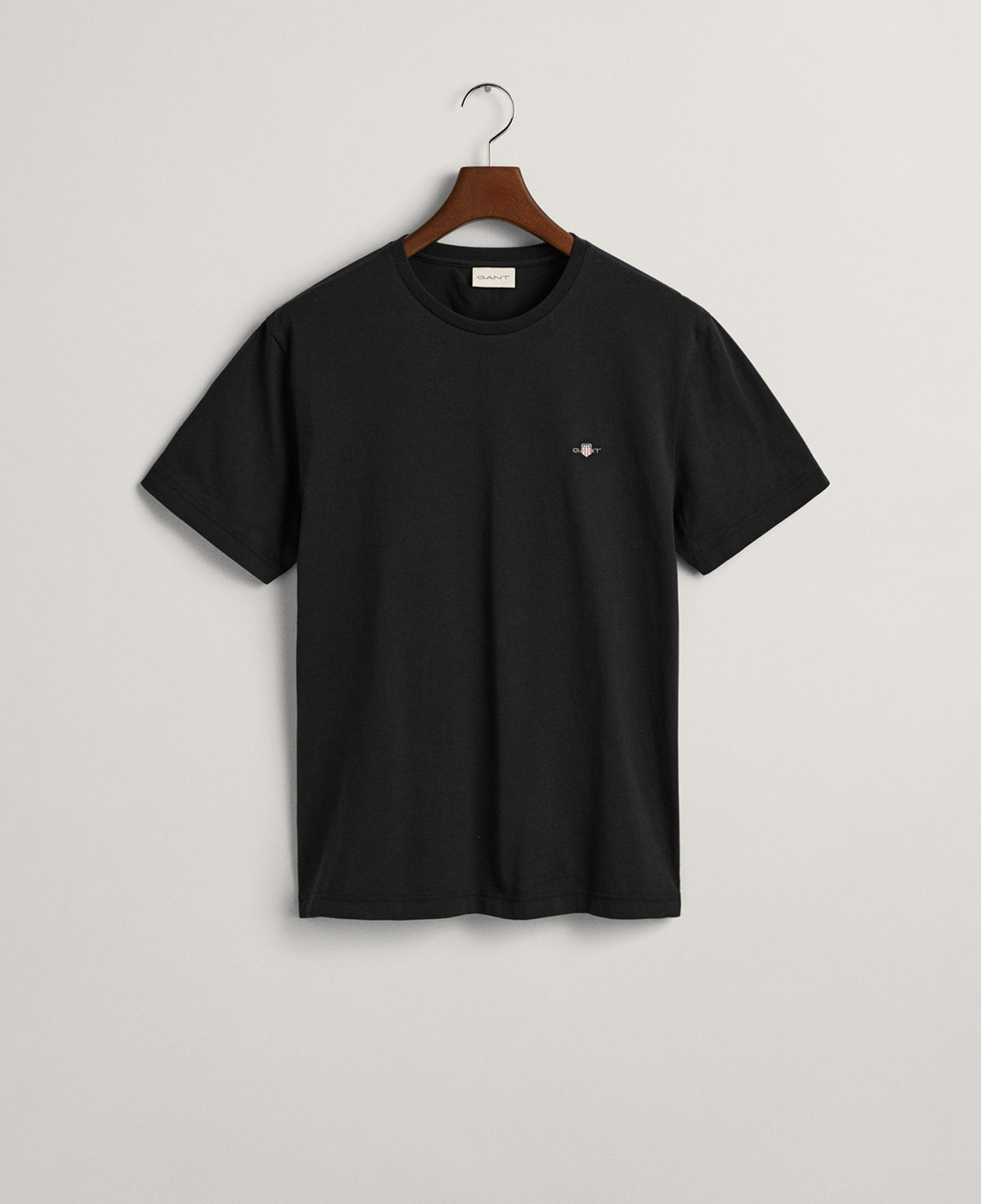 GANT Erkek Siyah Bisiklet Yaka Regular Fit Logolu T-Shirt