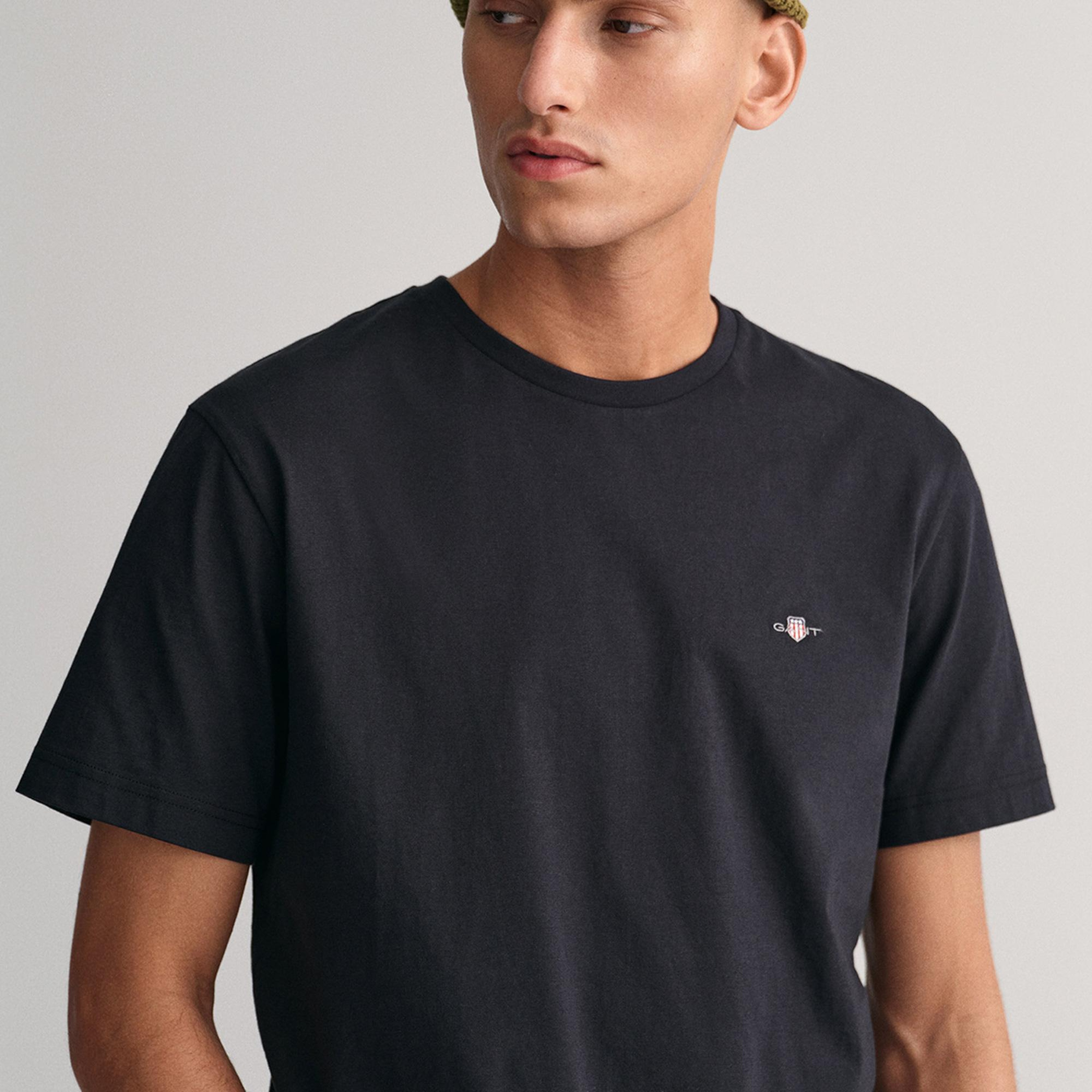 GANT Erkek Siyah Bisiklet Yaka Regular Fit Logolu T-Shirt