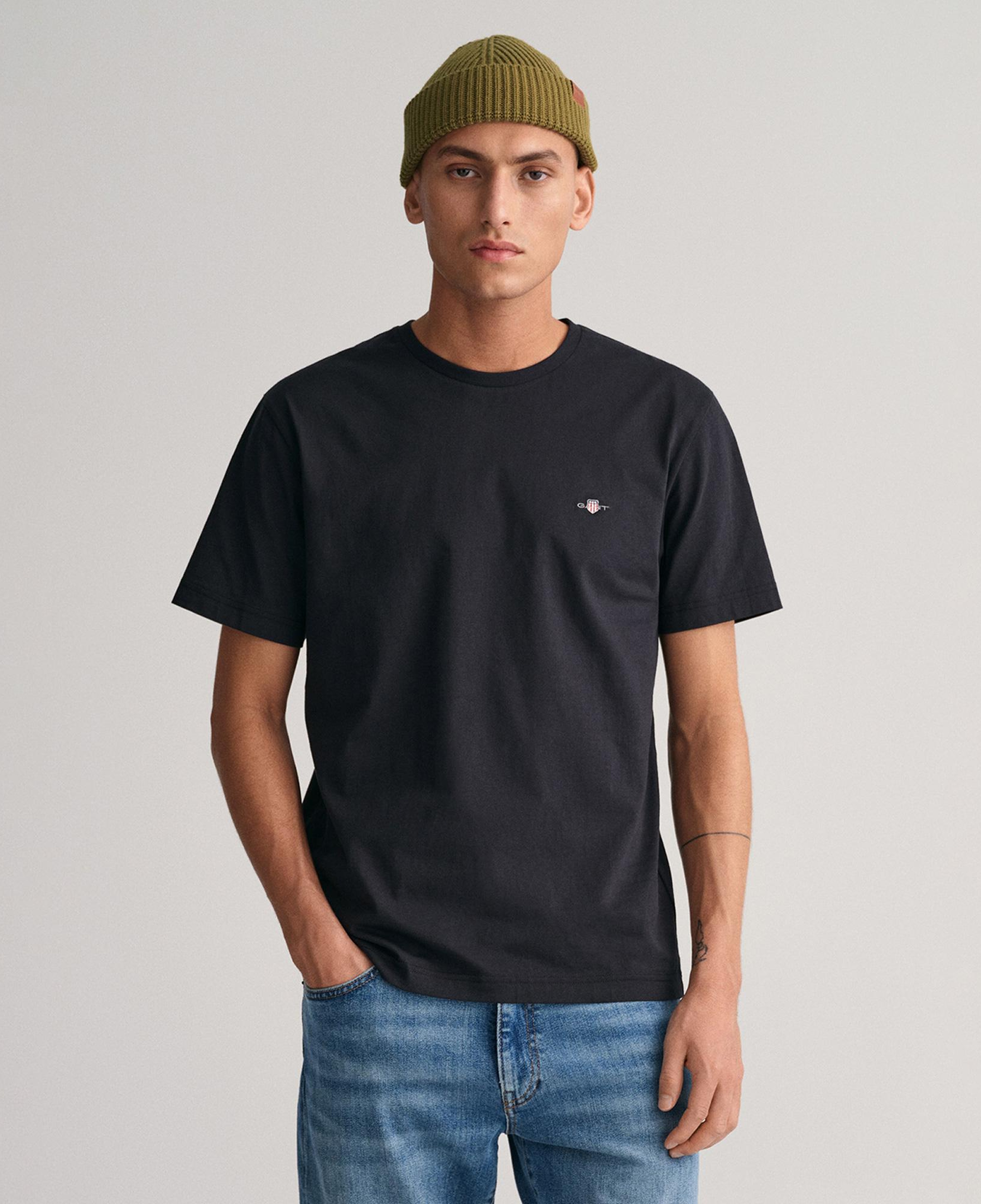 GANT Erkek Siyah Bisiklet Yaka Regular Fit Logolu T-Shirt