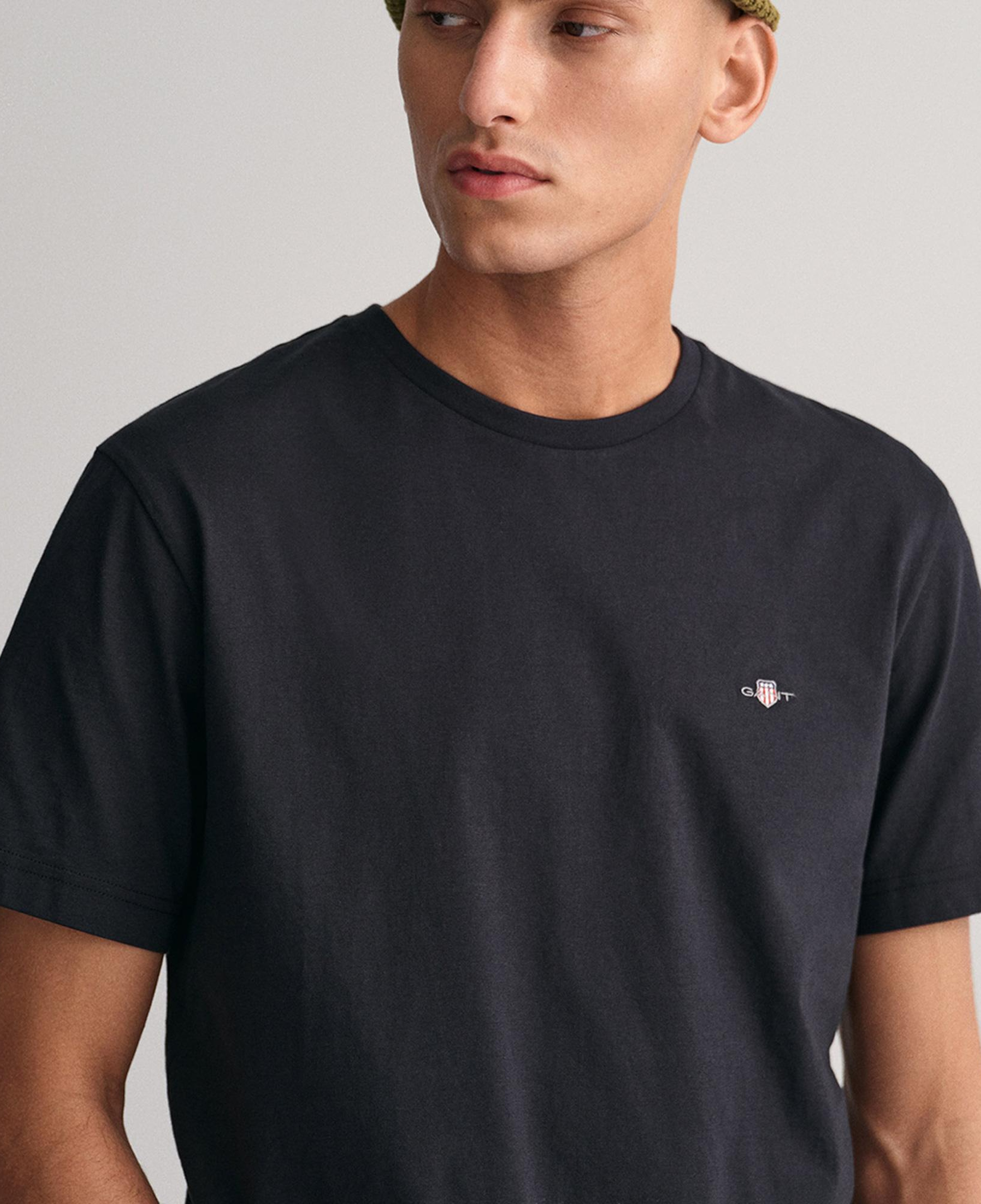 GANT Erkek Siyah Bisiklet Yaka Regular Fit Logolu T-Shirt