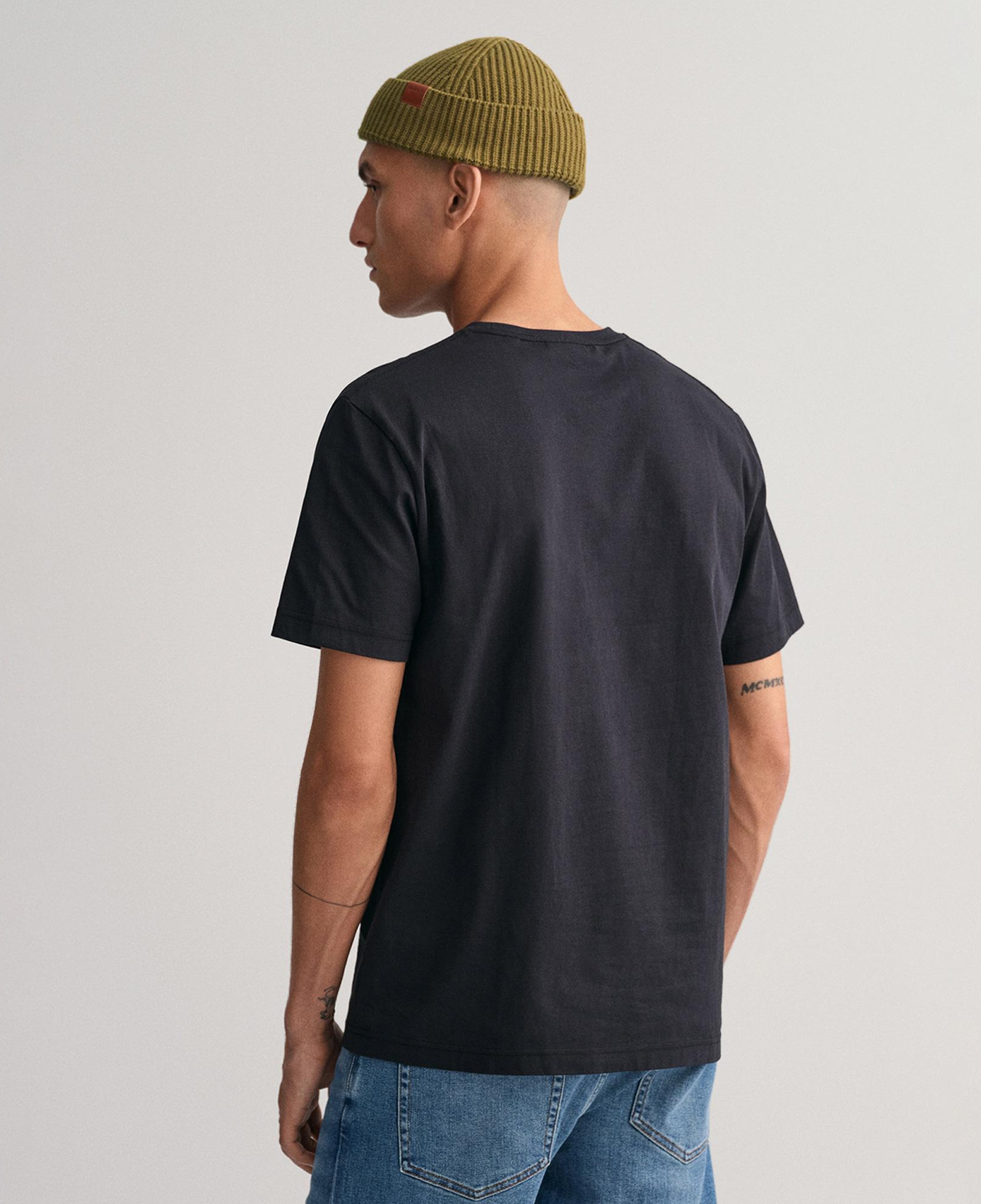 GANT Erkek Siyah Bisiklet Yaka Regular Fit Logolu T-Shirt