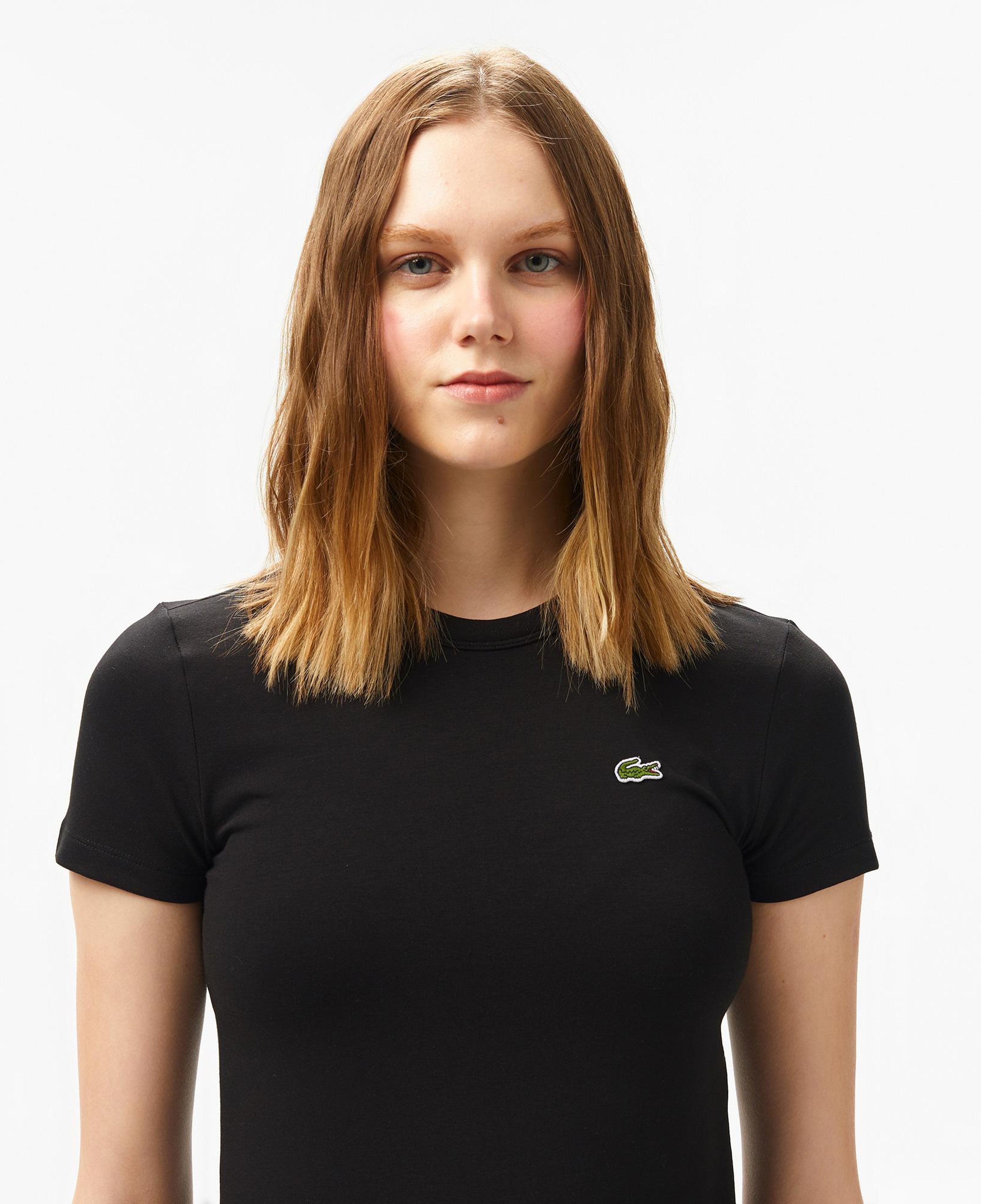 Lacoste Kadın Slim Fit Bisiklet Yaka Siyah T-Shirt