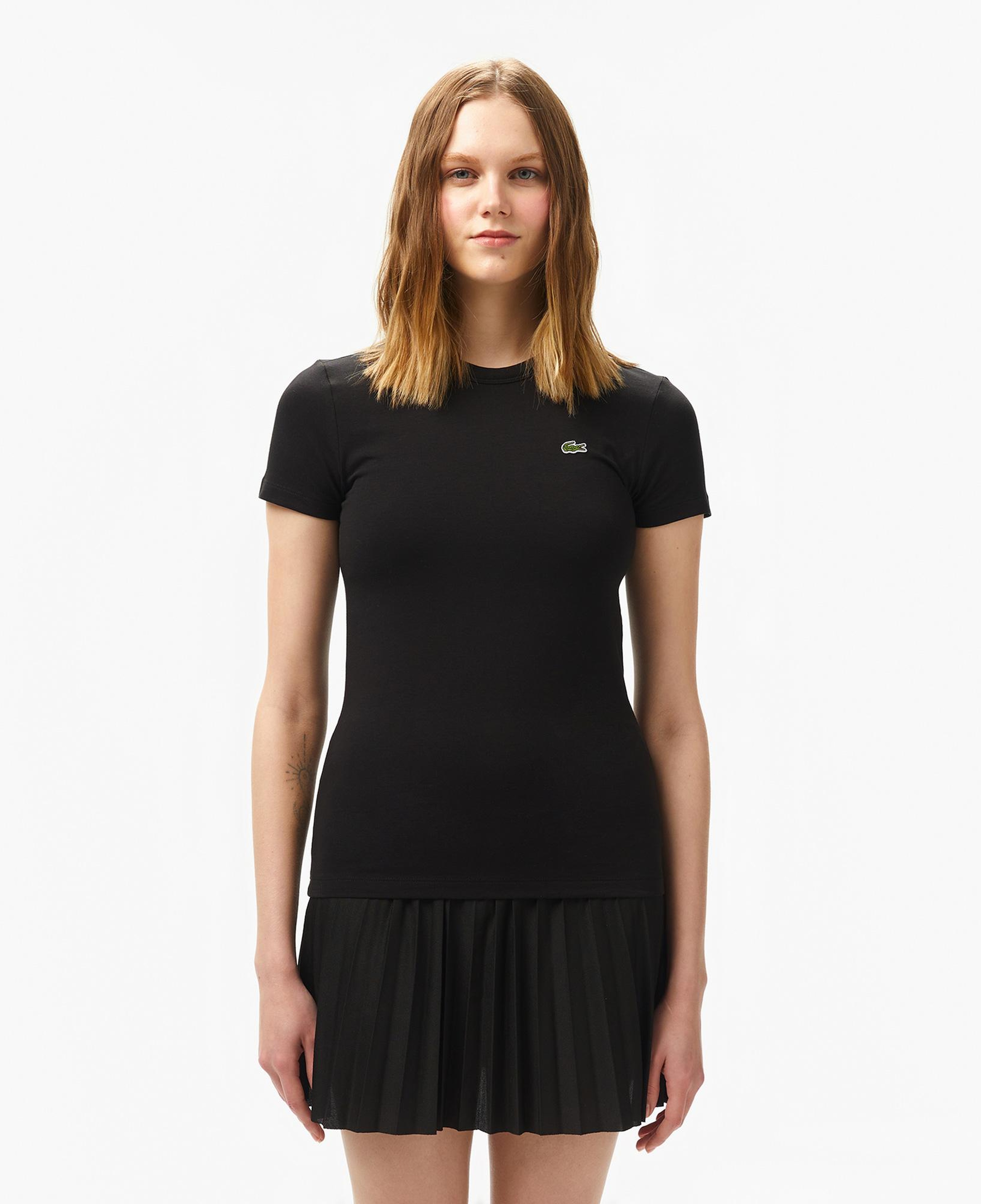 Lacoste Kadın Slim Fit Bisiklet Yaka Siyah T-Shirt