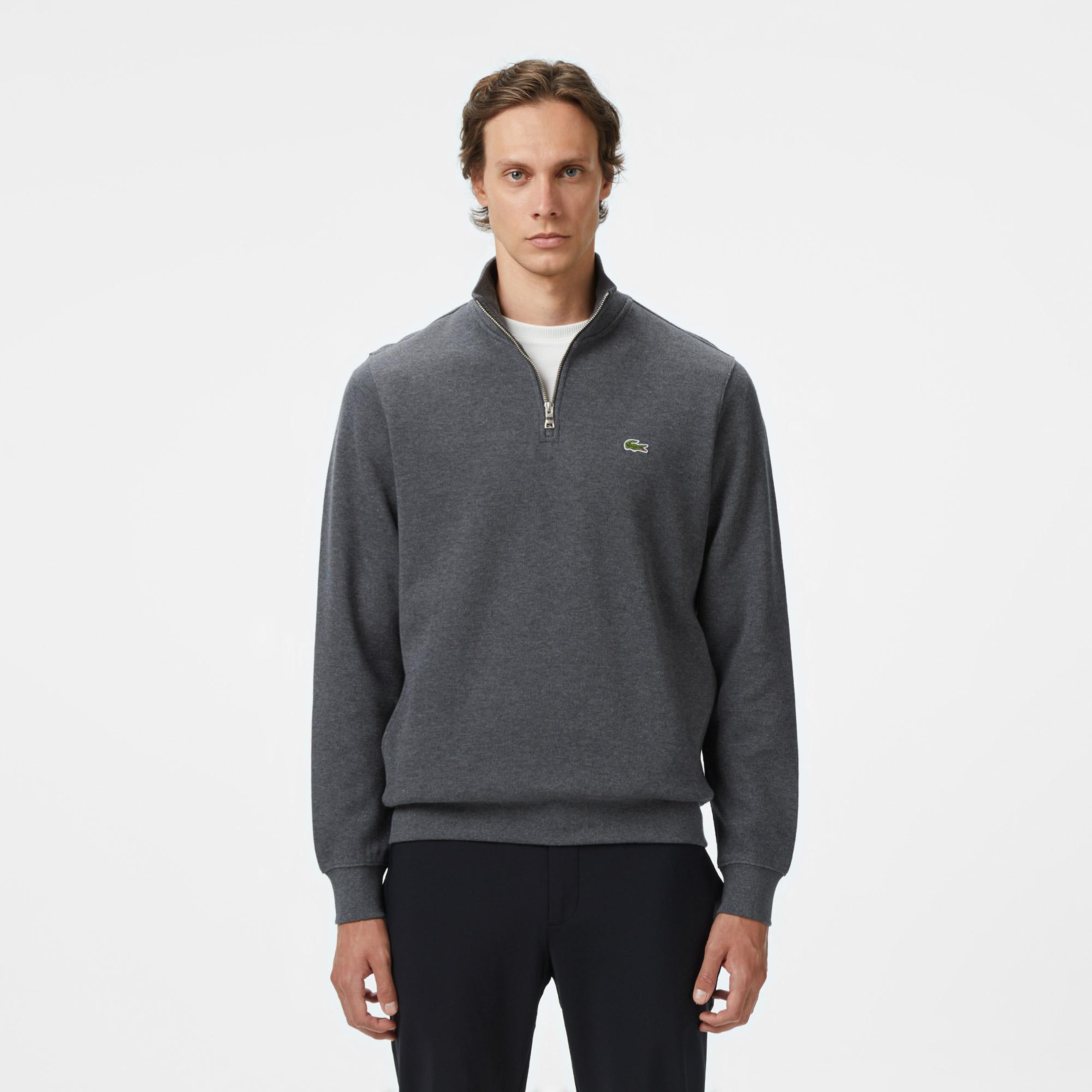 Lacoste Erkek Classic Fit Yarım Fermuarlı Gri Sweatshirt