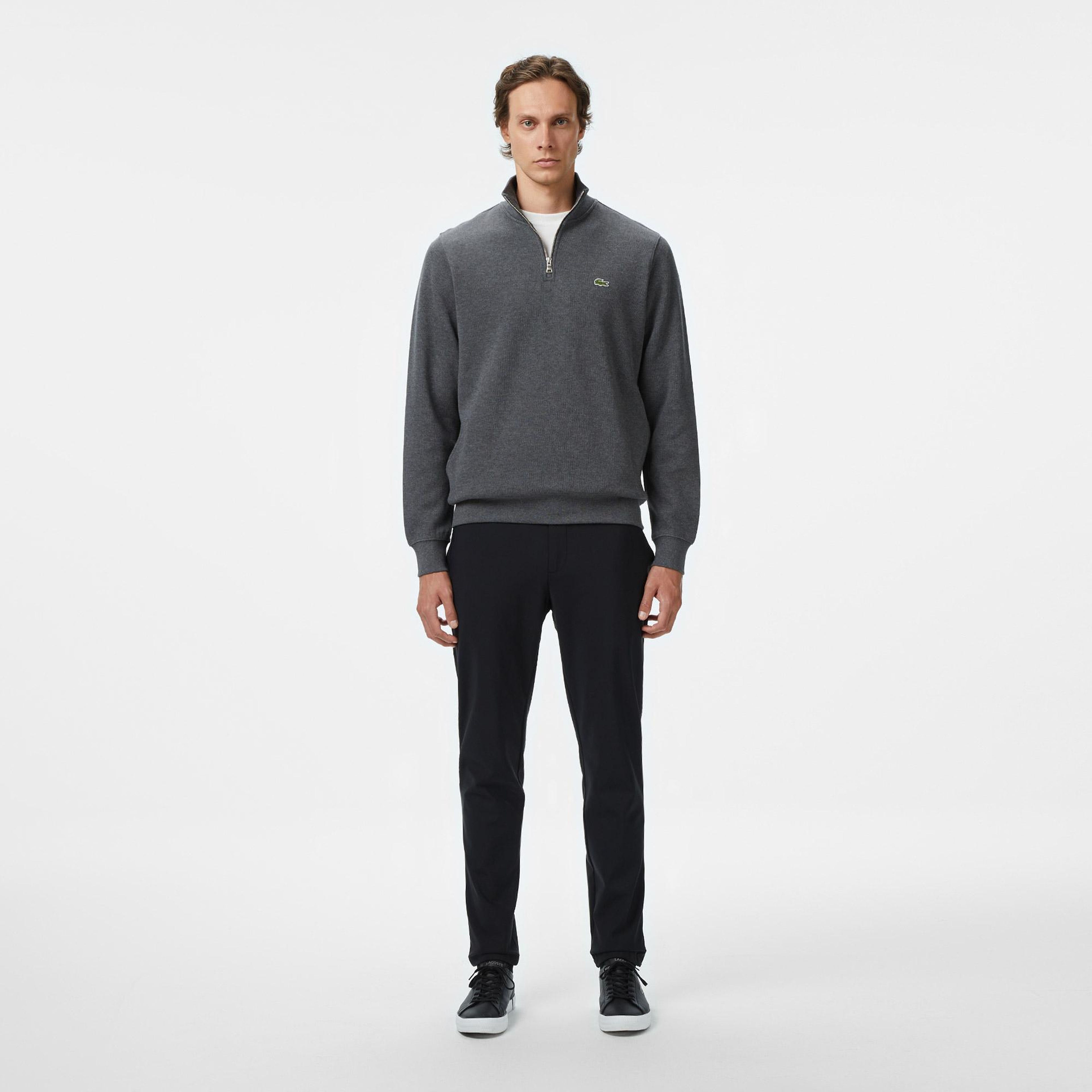 Lacoste Erkek Classic Fit Yarım Fermuarlı Gri Sweatshirt