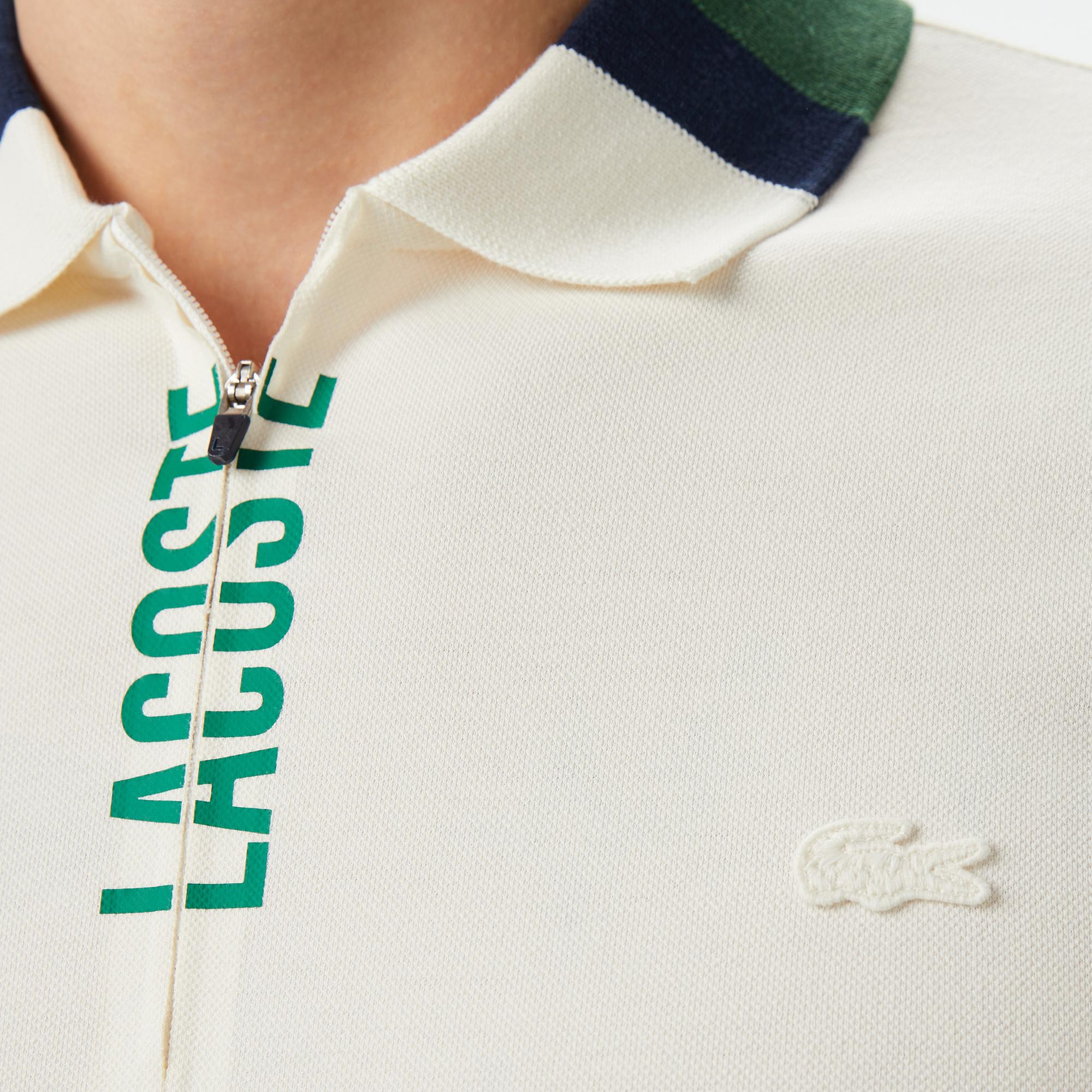 Lacoste Erkek Regular Fit Yarım Fermuarlı Baskılı Beyaz Polo