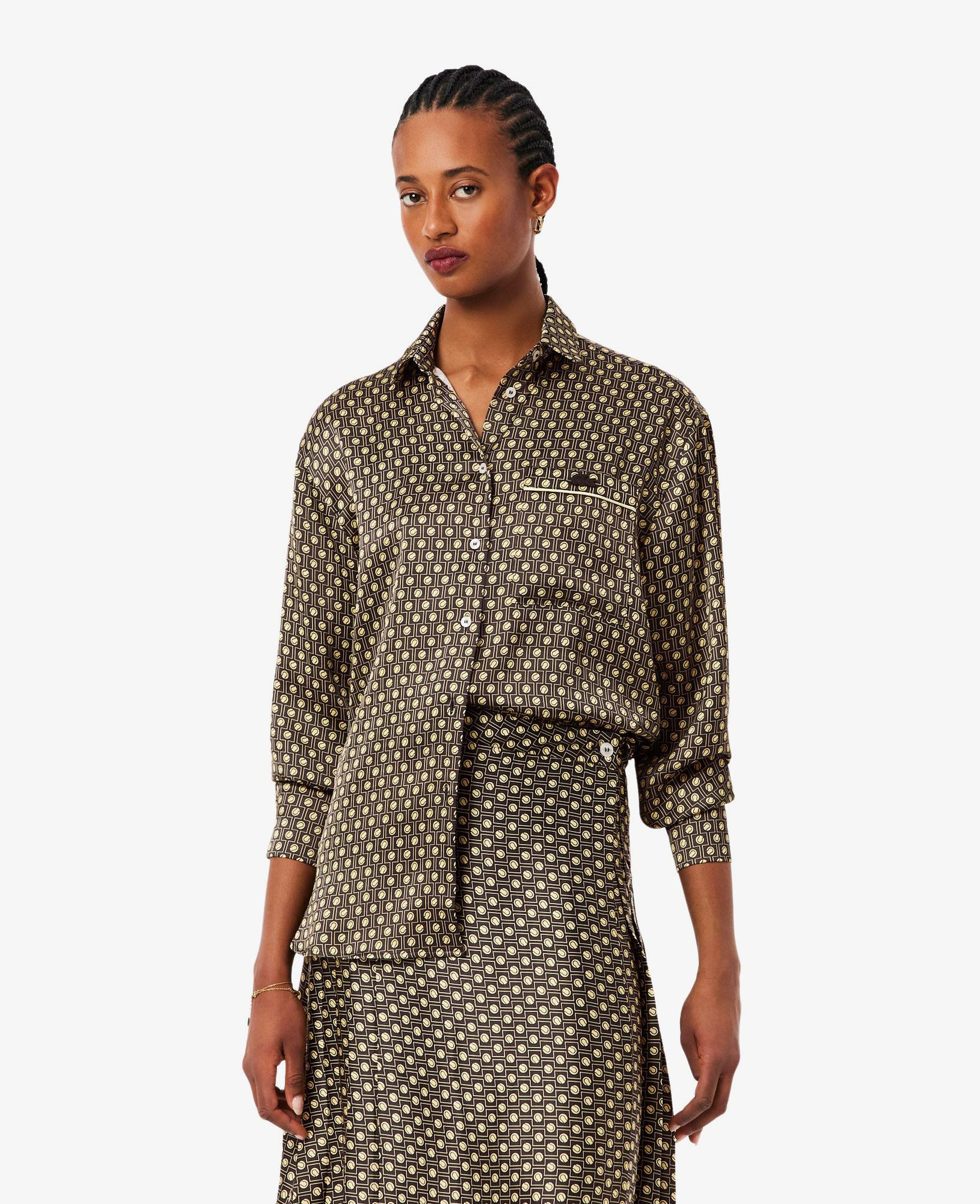 Lacoste Kadın Oversize Fit Desenli Kahverengi Gömlek