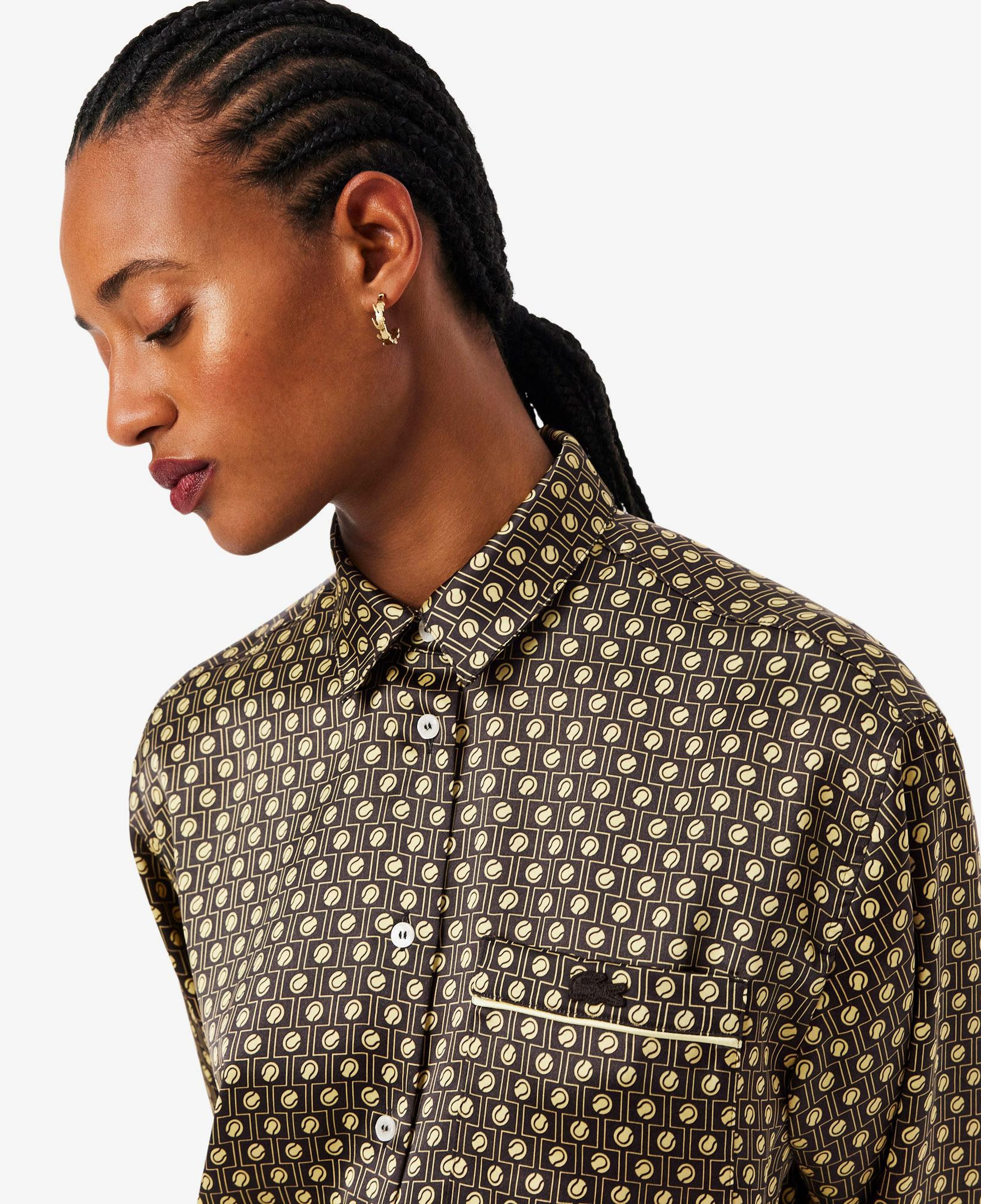 Lacoste Kadın Oversize Fit Desenli Kahverengi Gömlek