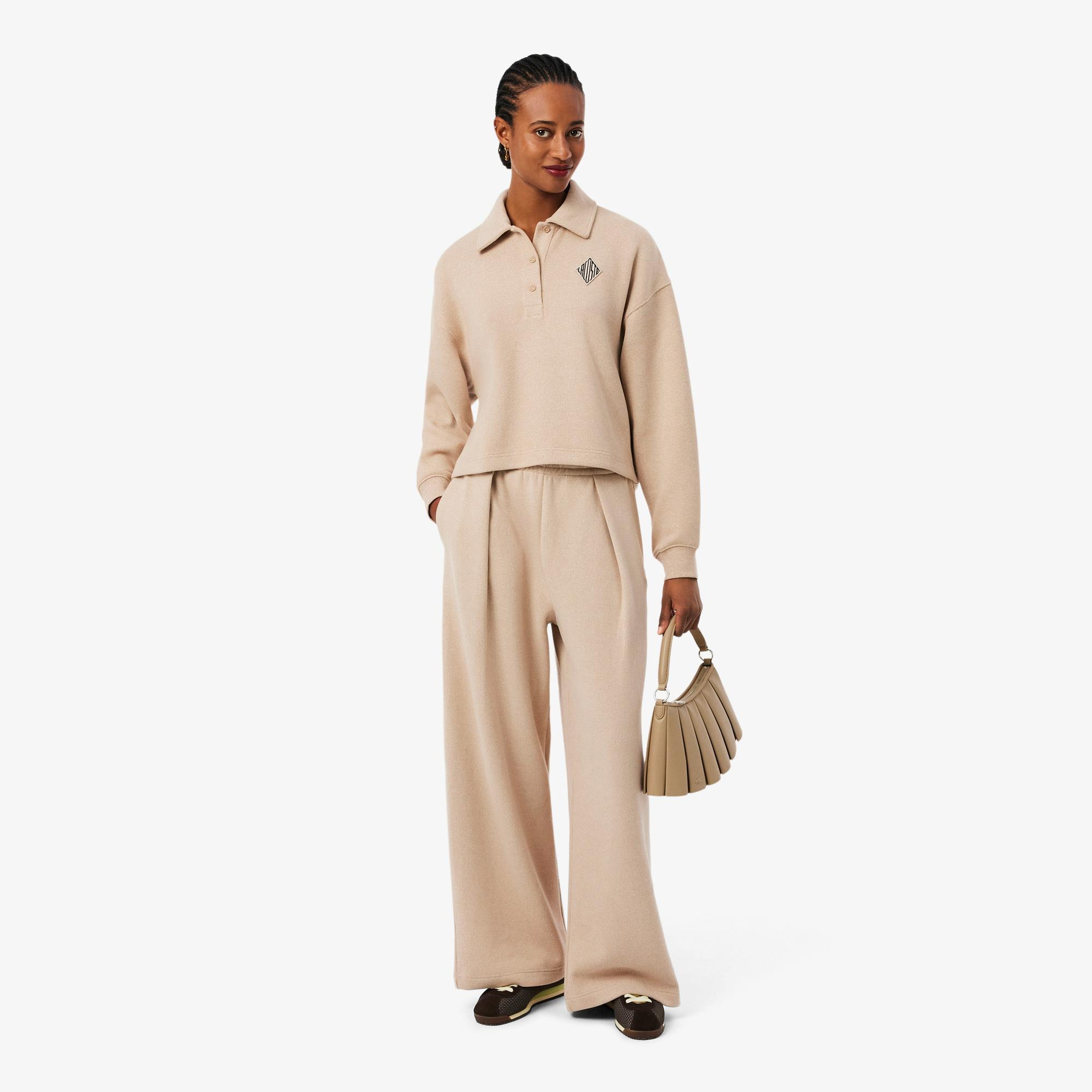 Lacoste Kadın Oversize Fit Polo Yaka Bej Sweatshirt