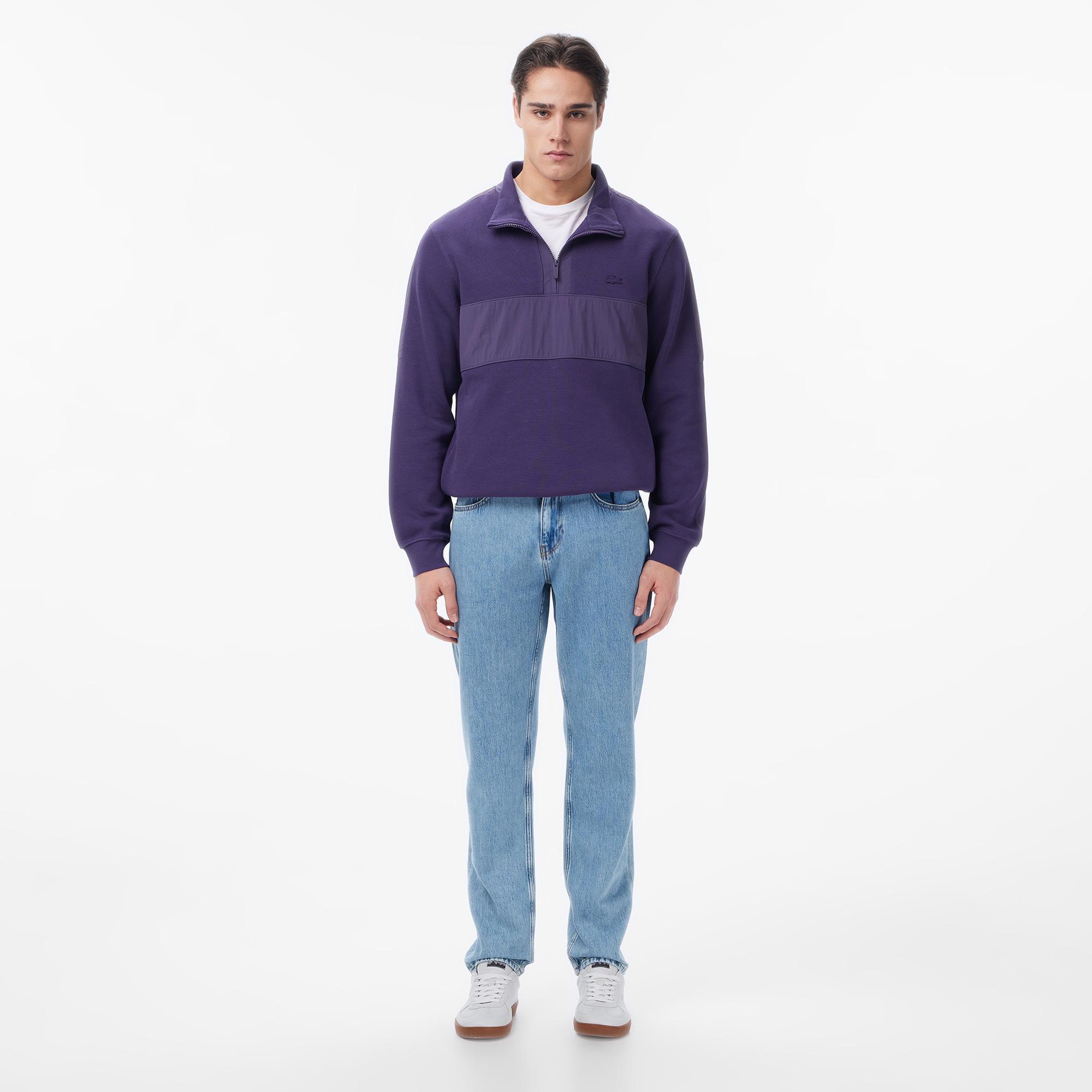 Lacoste Erkek Classic Fit Yarım Fermuarlı Mor Sweatshirt