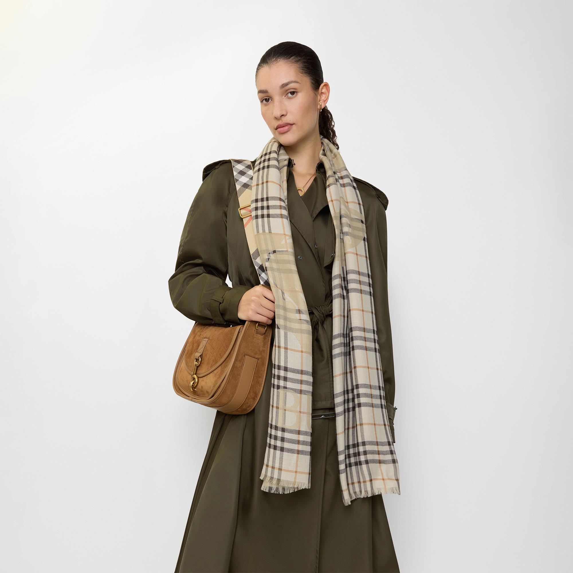 Burberry 200X70 Ekd Check Kadın Beyaz Atkı