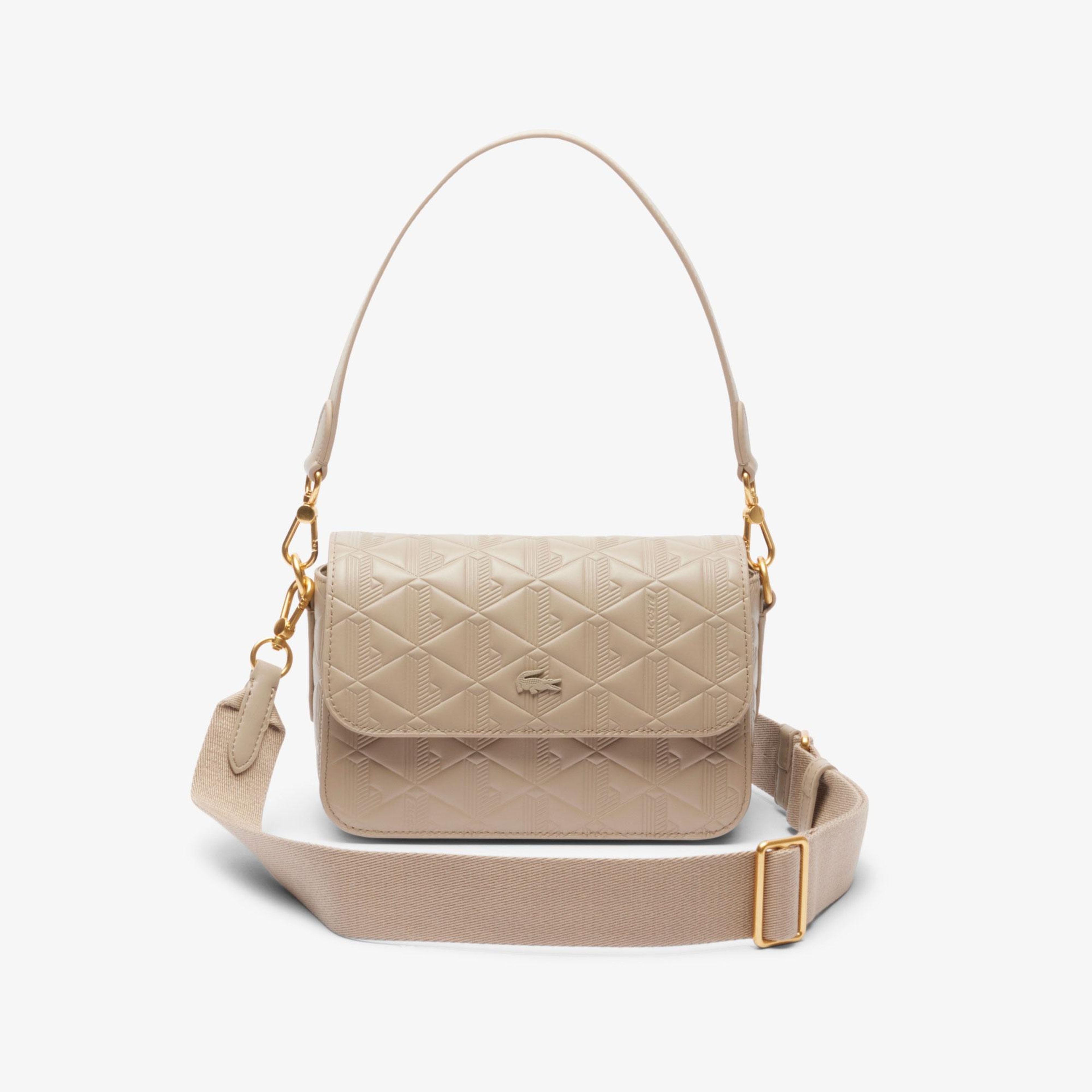 Lacoste Maheki Kadın Monogram Deri Bej Omuz Çantası