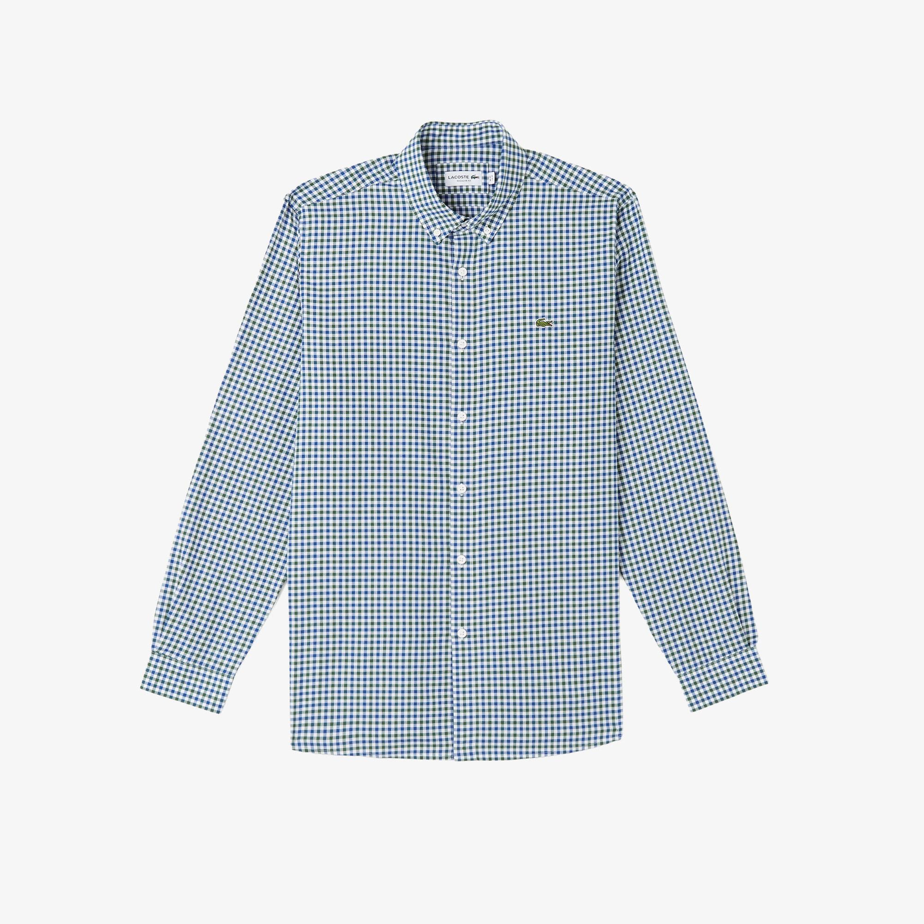 Lacoste Erkek Regular Fit Düğmeli Yaka Kareli Lacivert Gömlek