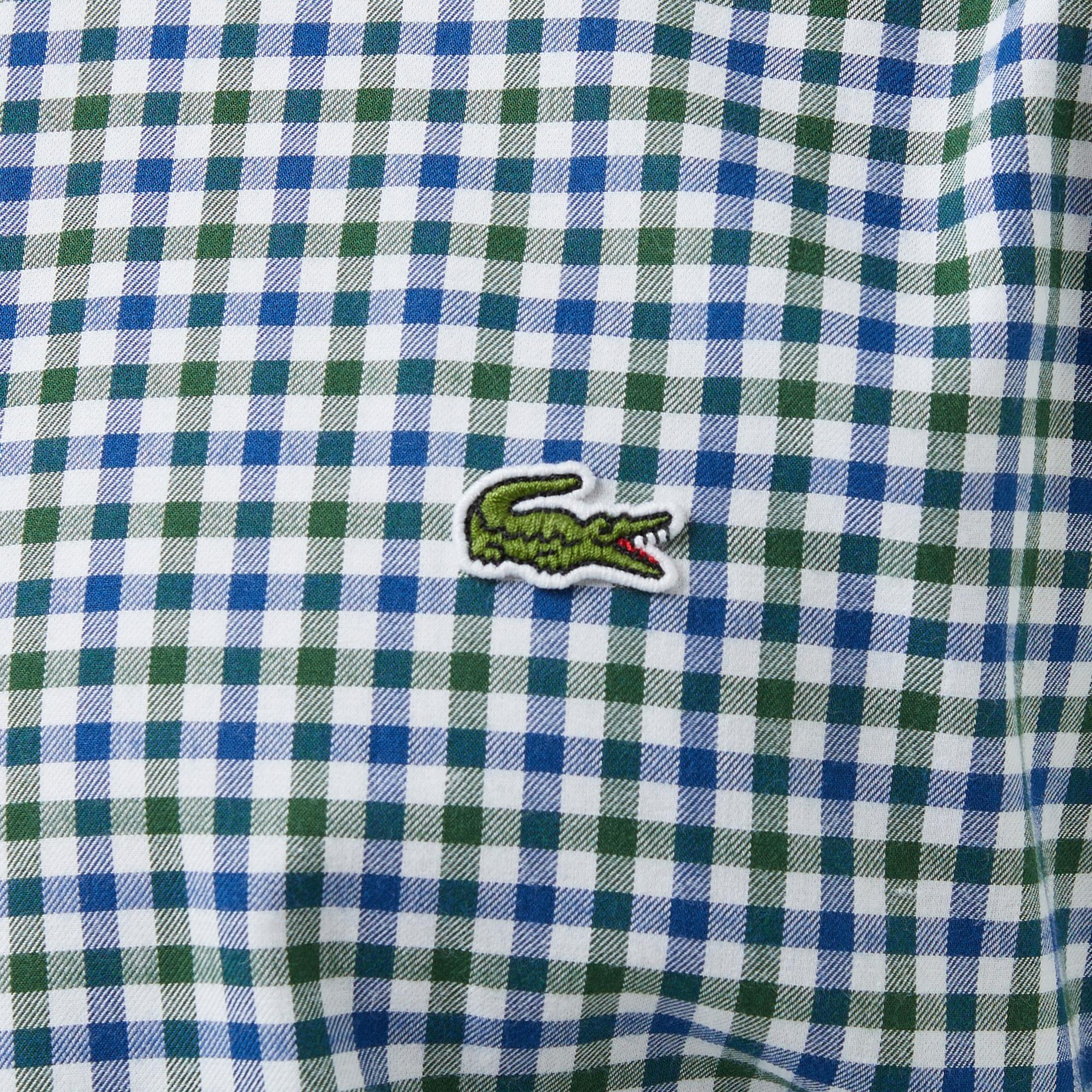 Lacoste Erkek Regular Fit Düğmeli Yaka Kareli Lacivert Gömlek