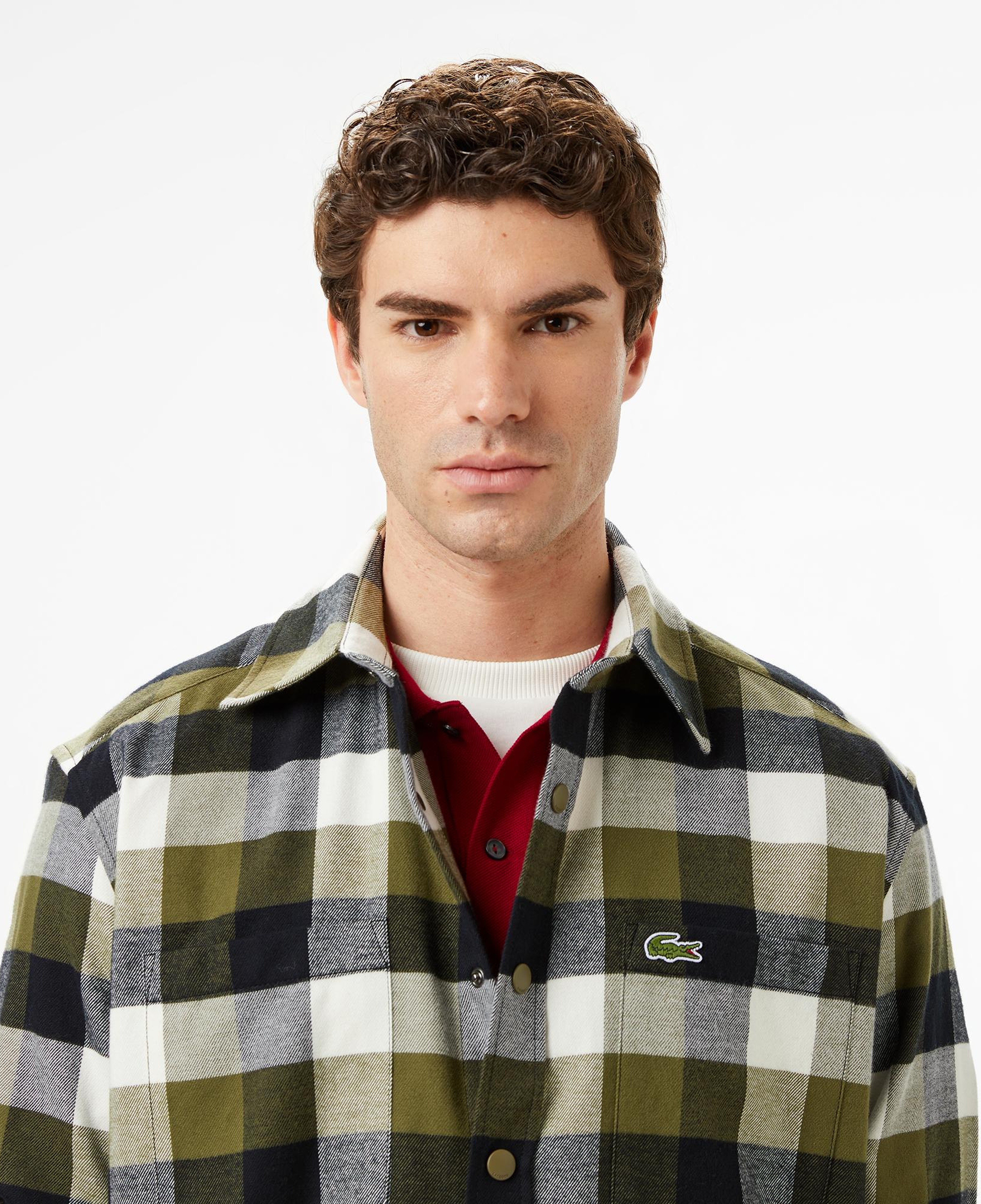 Lacoste Erkek Relaxed Fit Kareli Haki Gömlek