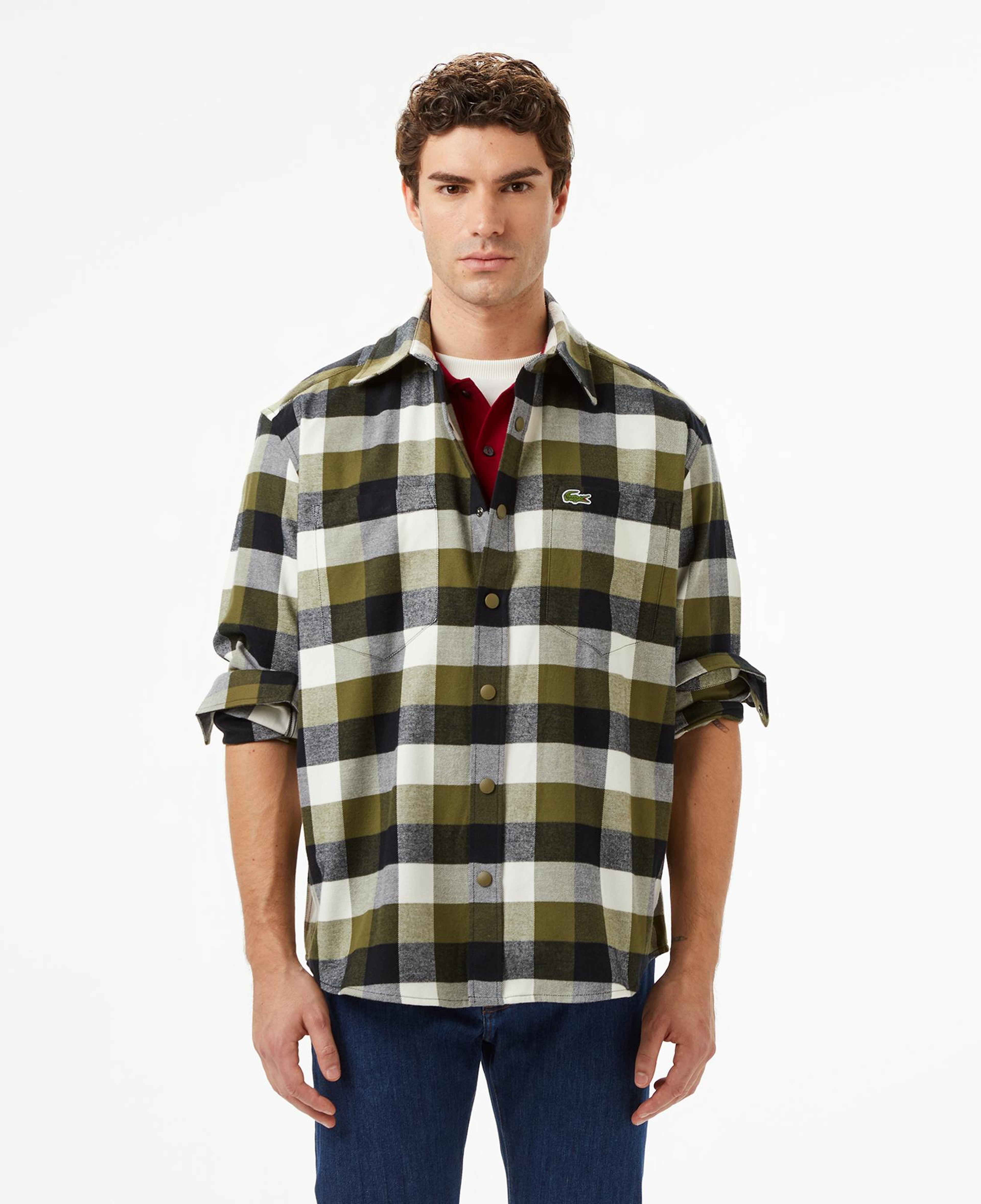 Lacoste Erkek Relaxed Fit Kareli Haki Gömlek