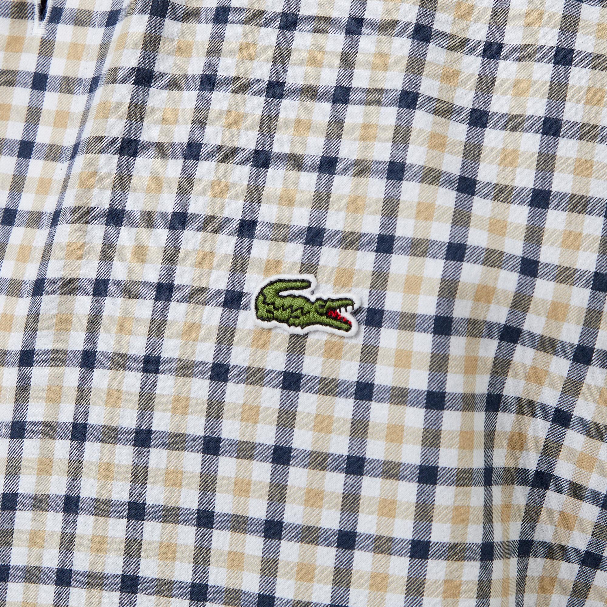Lacoste Erkek Regular Fit Düğmeli Yaka Kareli Kahverengi Gömlek