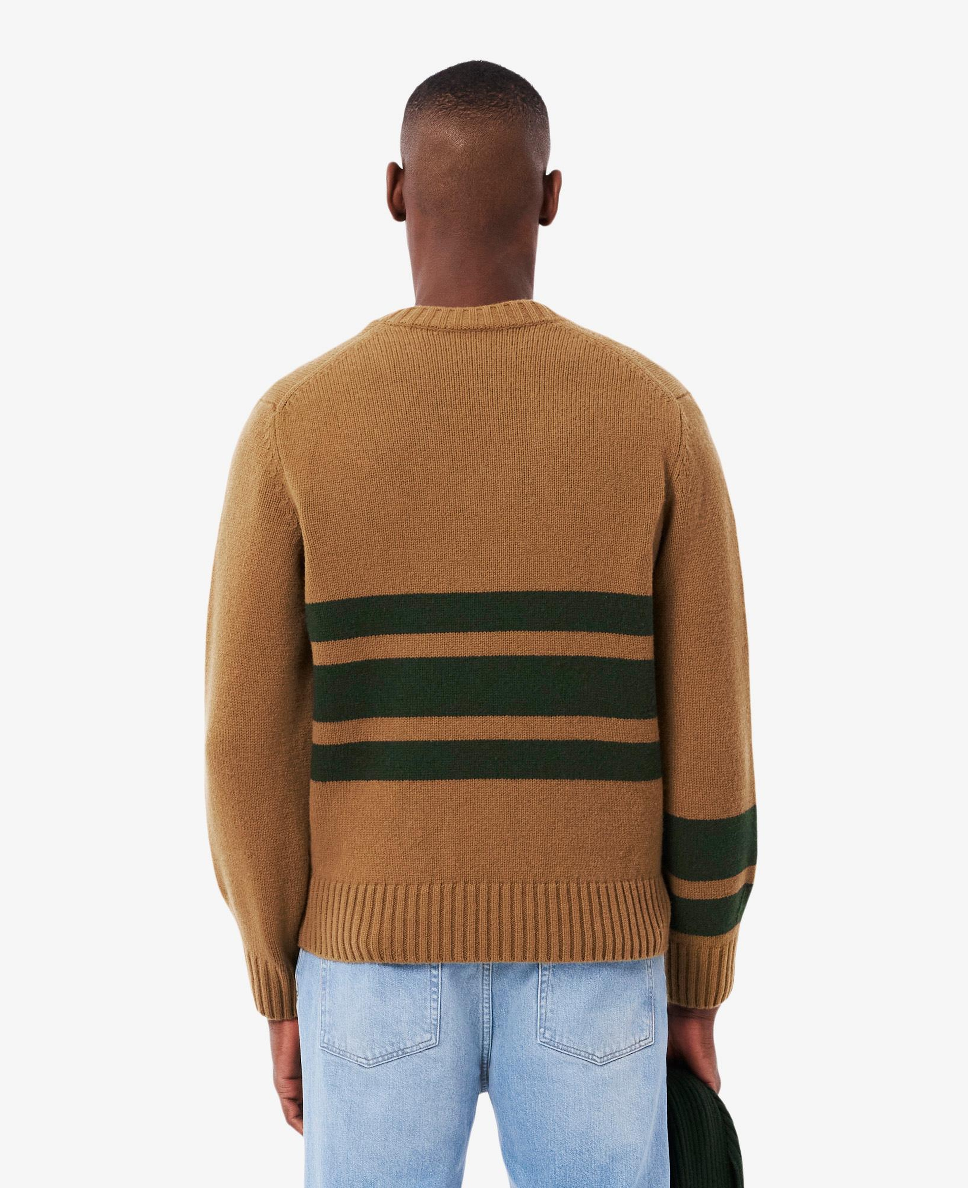 Lacoste Erkek Classic Fit V Yaka Çizgili Kahverengi Kazak