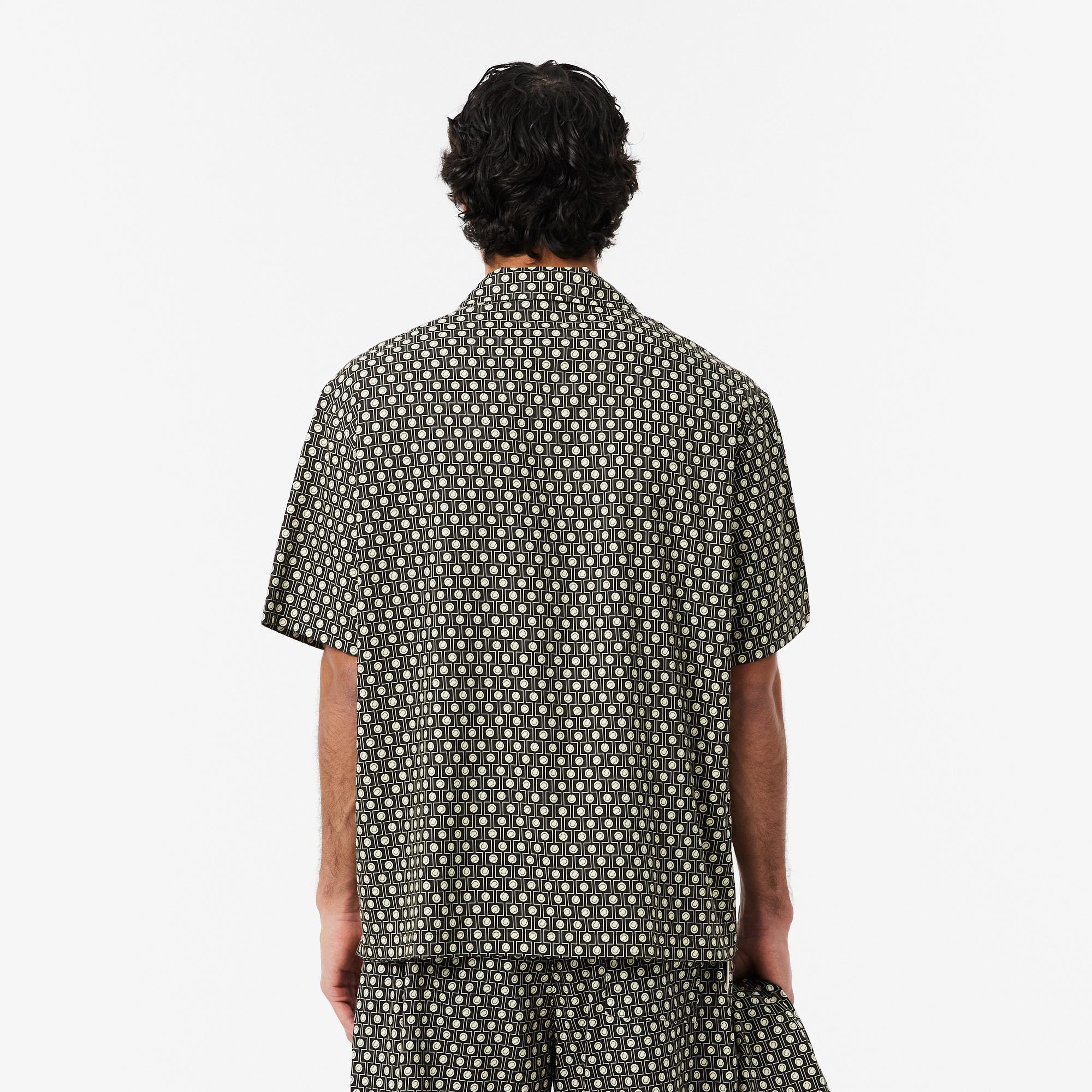 Lacoste Erkek Relaxed Fit Kısa Kollu Desenli Kahverengi Gömlek