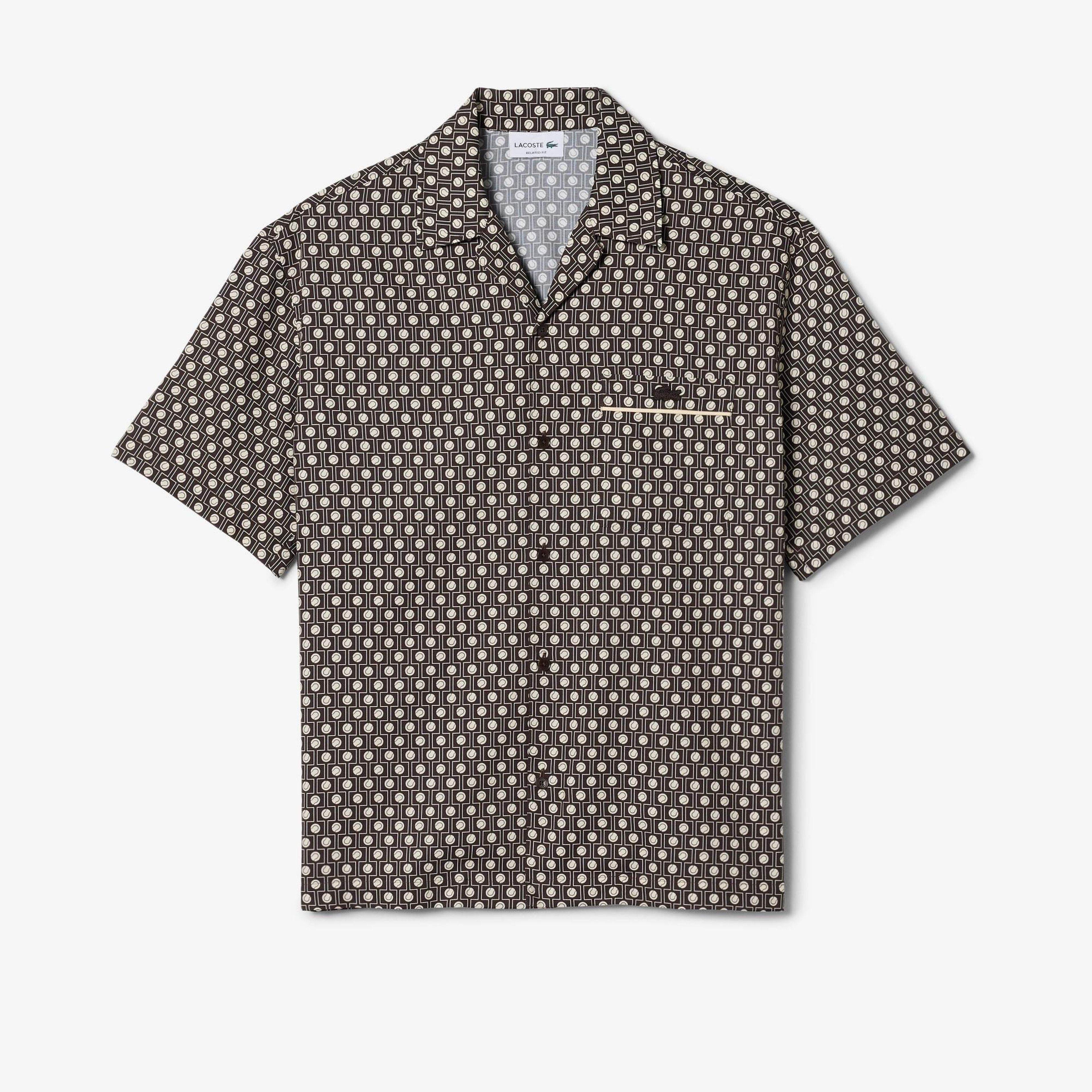 Lacoste Erkek Relaxed Fit Kısa Kollu Desenli Kahverengi Gömlek