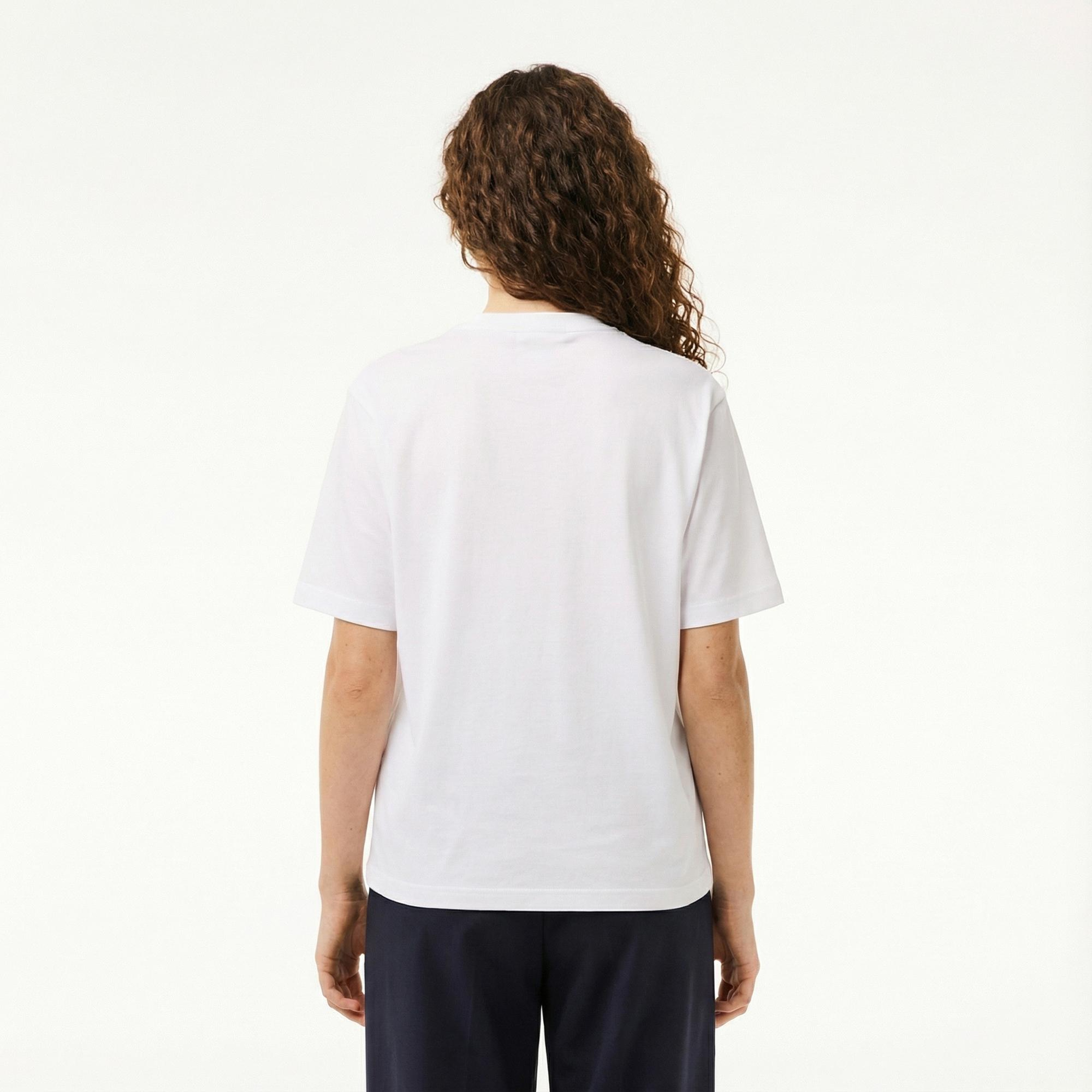 Lacoste Kadın Relaxed Fit Bisiklet Yaka Beyaz T-Shirt