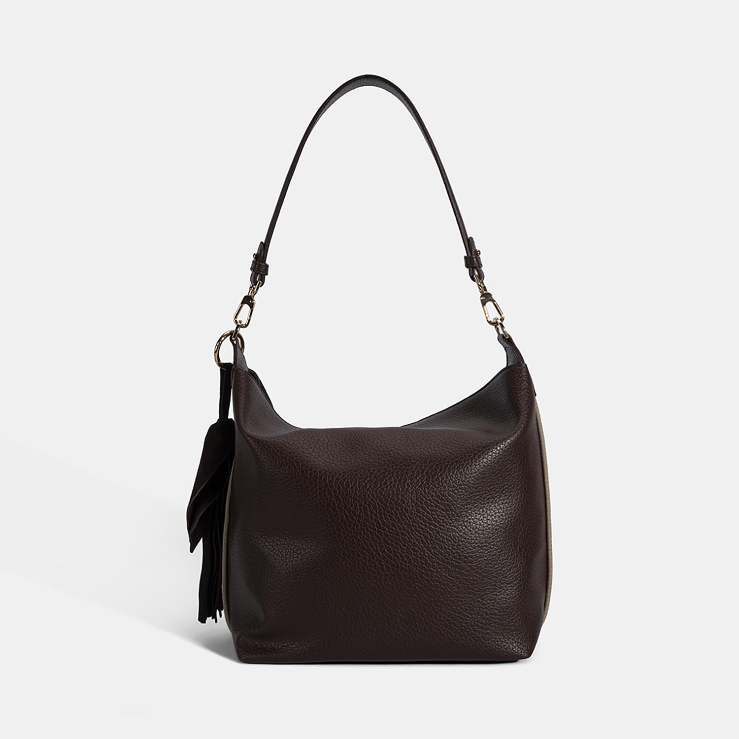 Kadın Acı Kahve Püskül Aksesuarlı Omuz Çantası