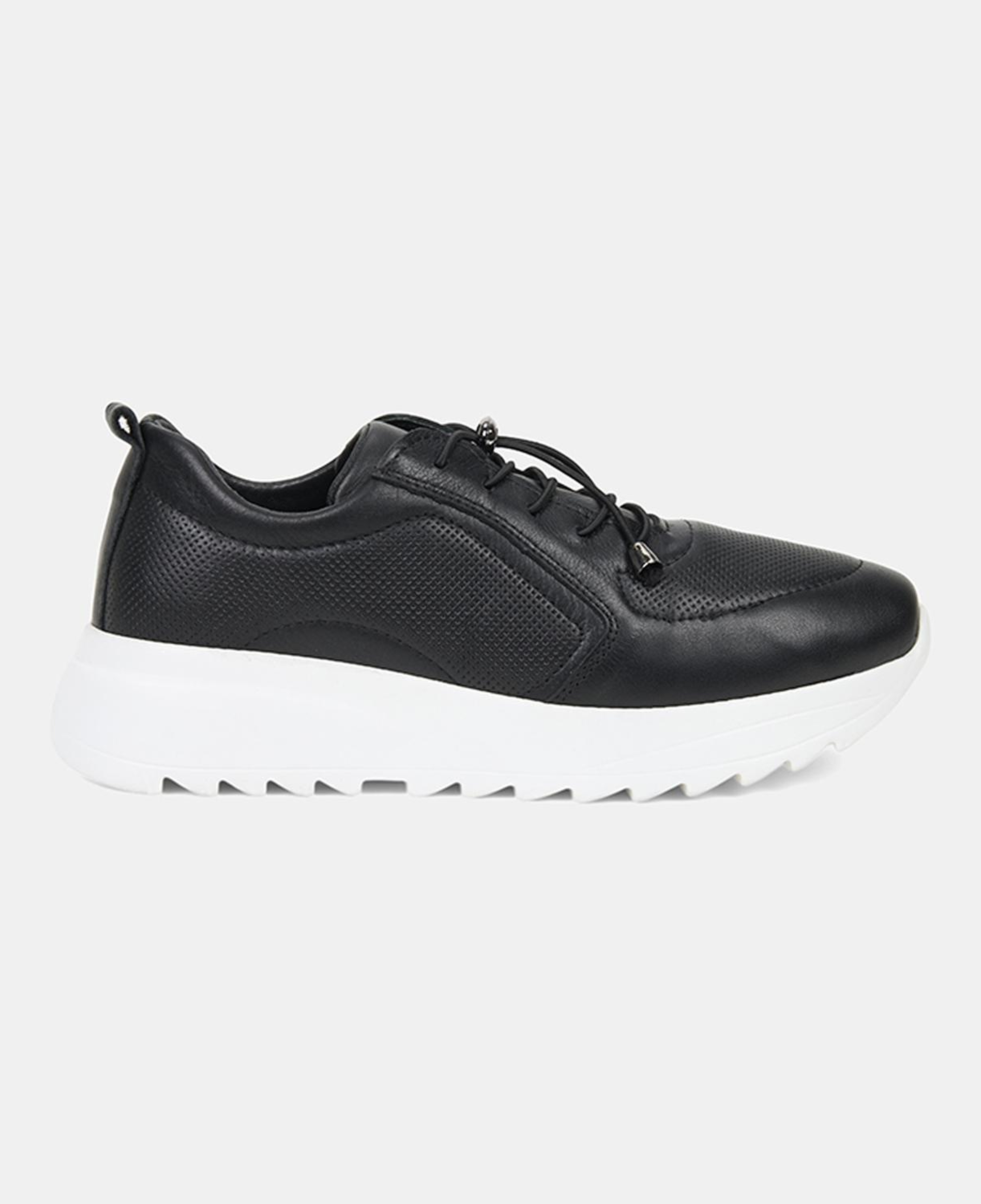 Kadın Siyah Lastik Bağcıklı Dolgu Topuklu Deri Sneaker