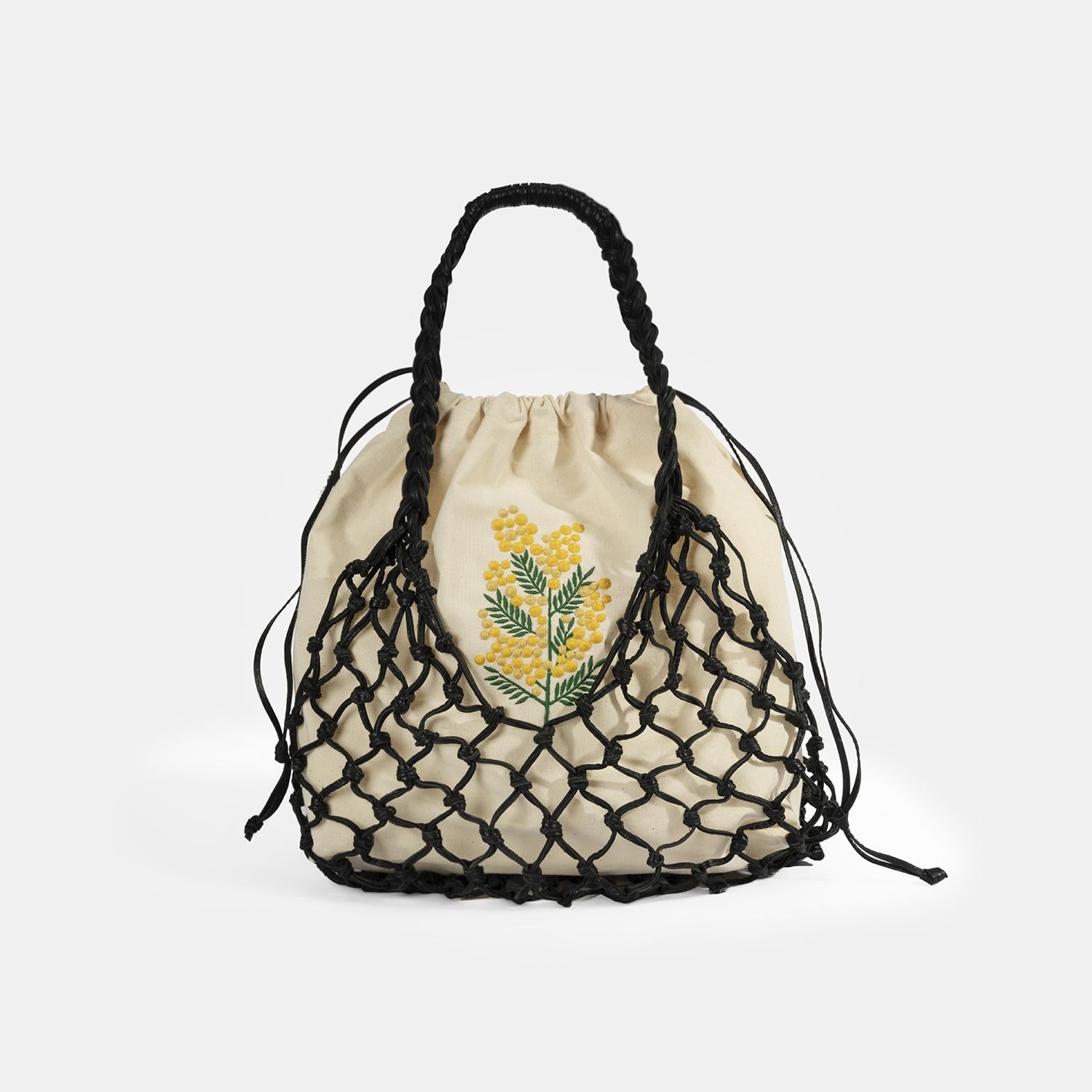 KEDV Mimozalı Deri Örgü Çanta