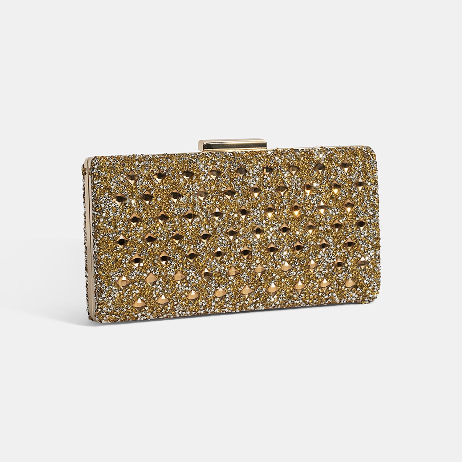 Kadın Gold Taşlı Omuz Askılı Gece El Çantası