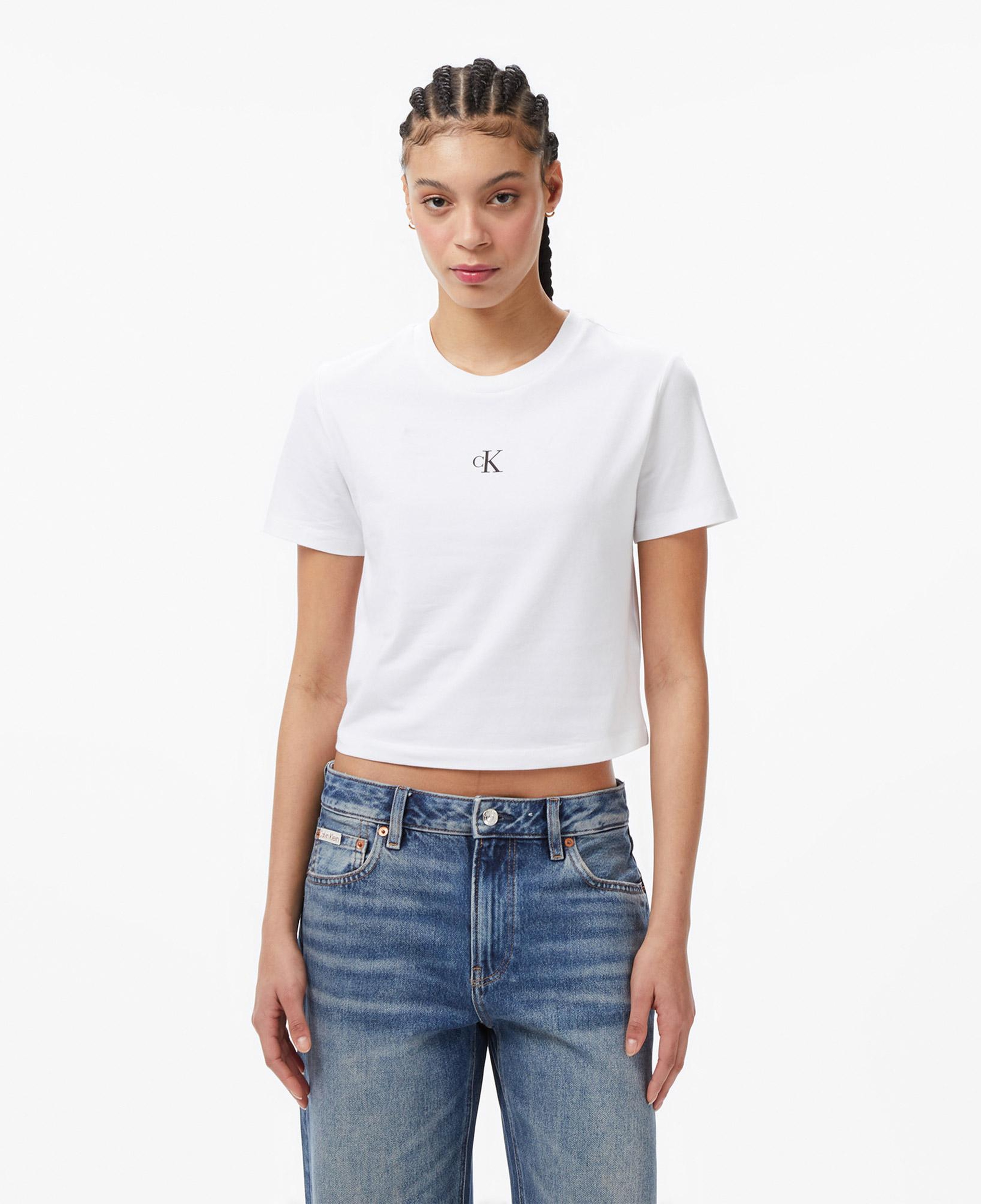 Calvin Klein Logo Cropped Kadın Beyaz T-Shirt