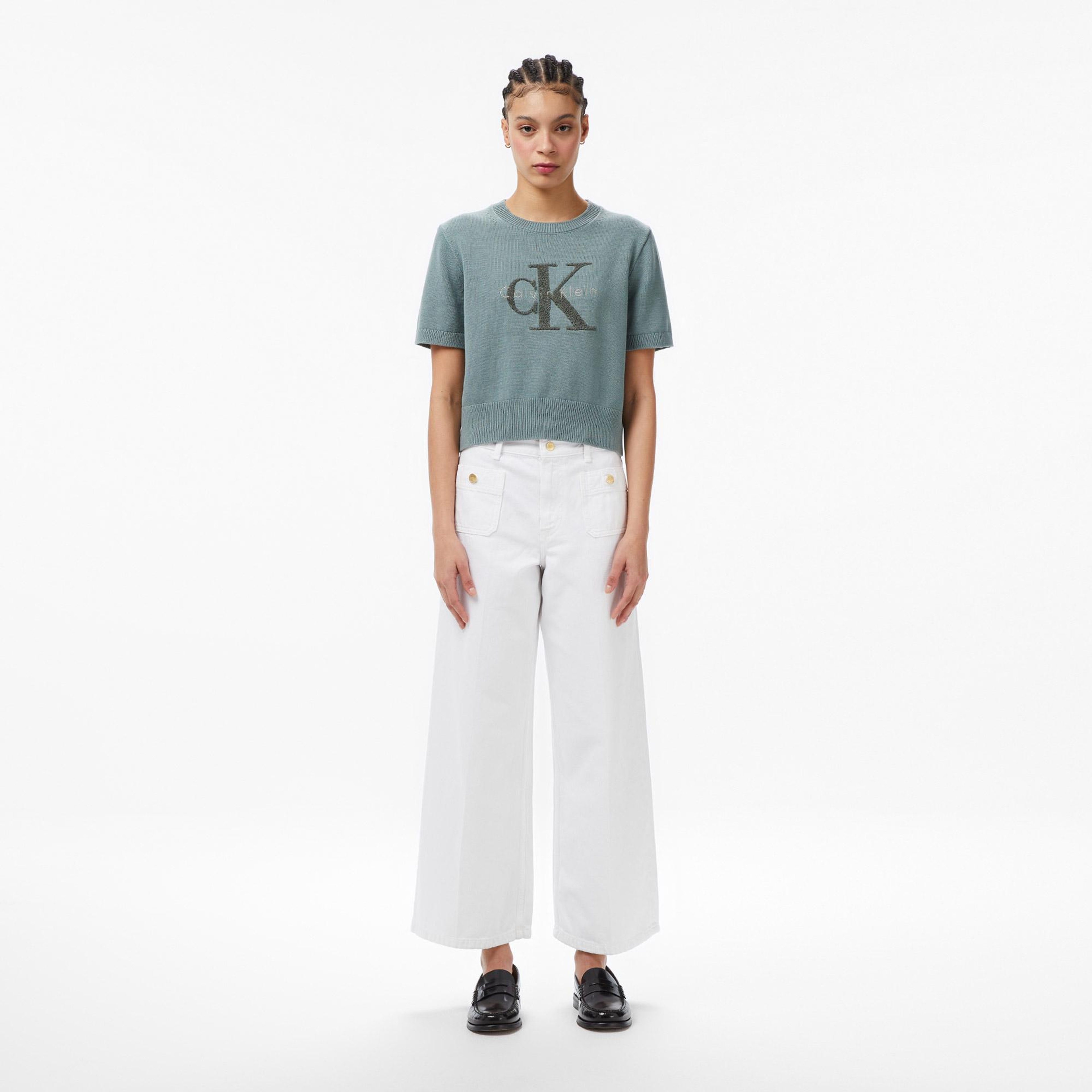 Calvin Klein Chunky Cotton Graphic Vest Kadın Gri Triko