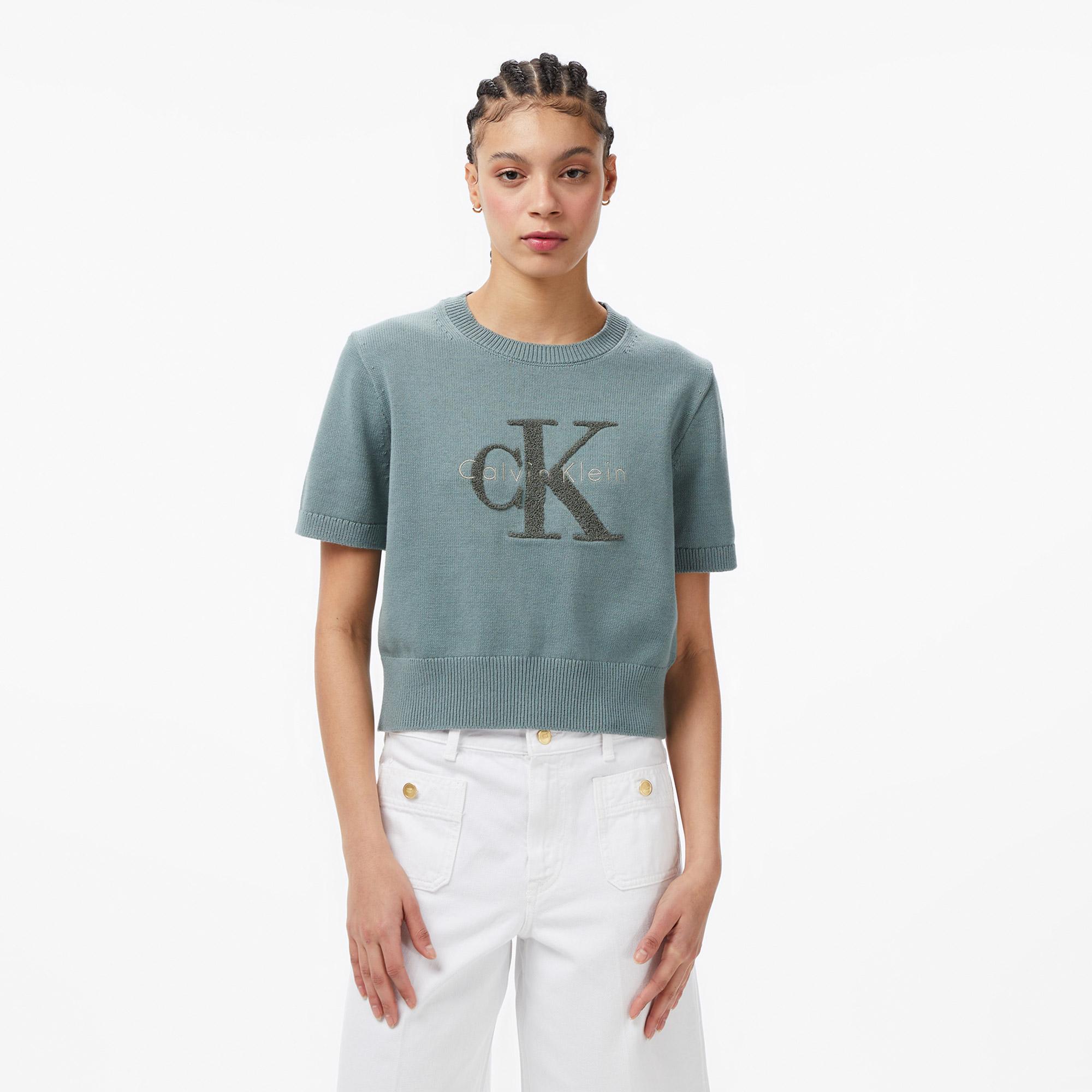 Calvin Klein Chunky Cotton Graphic Vest Kadın Gri Triko