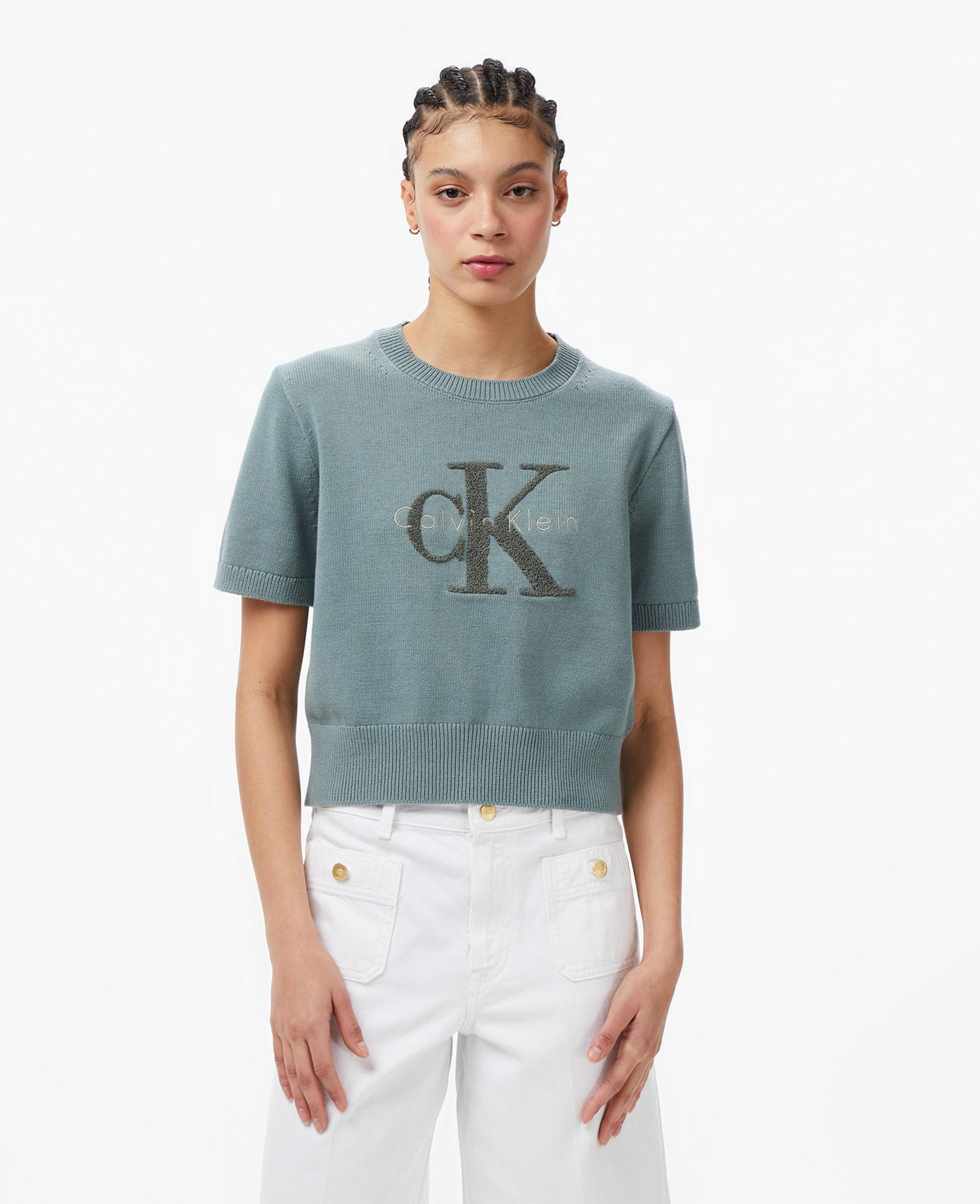 Calvin Klein Chunky Cotton Graphic Vest Kadın Gri Triko