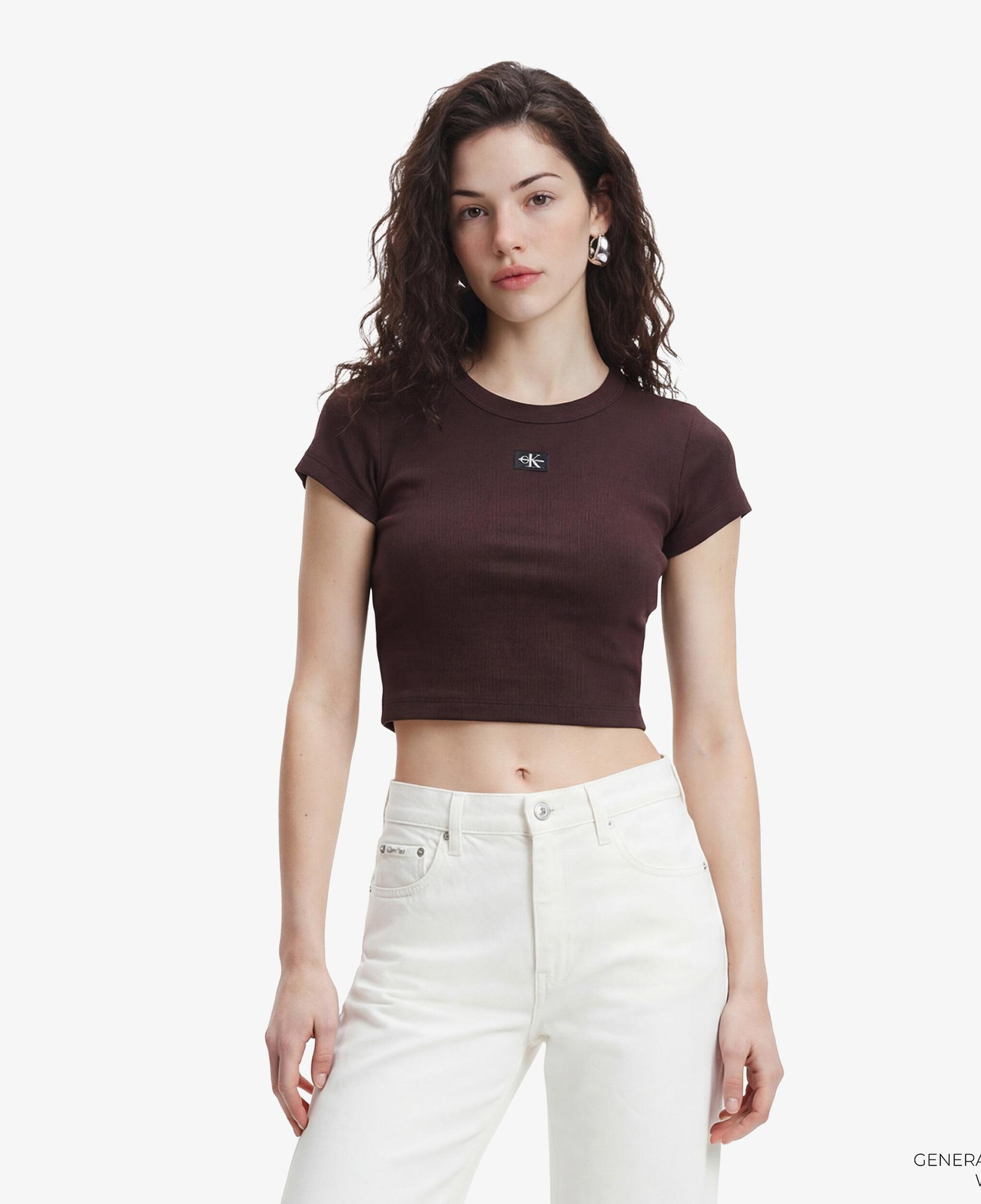 Calvin Klein Woven Label 2X2 Baby Rib Baby Kadın Kahverengi T-Shirt