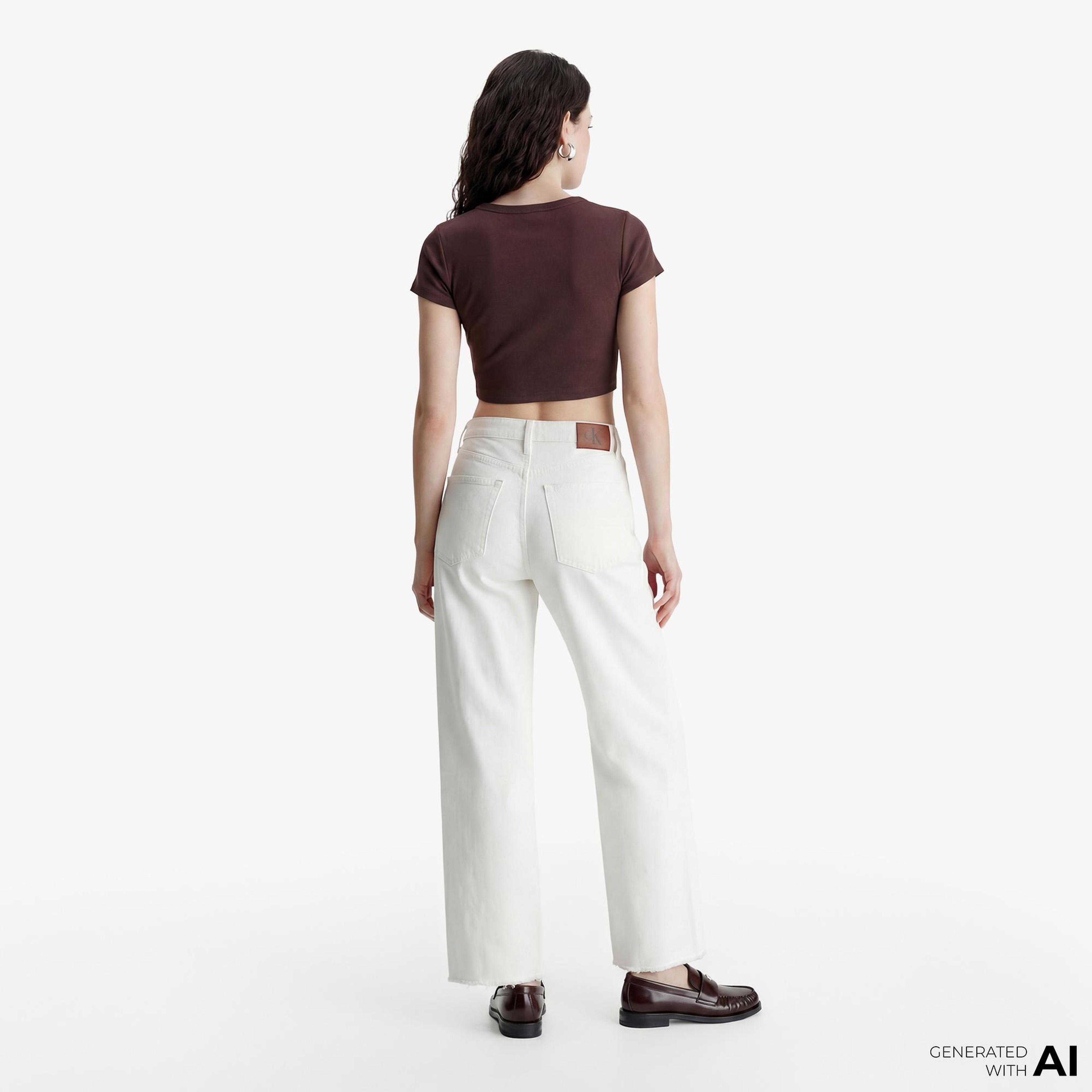 Calvin Klein Woven Label 2X2 Baby Rib Baby Kadın Kahverengi T-Shirt