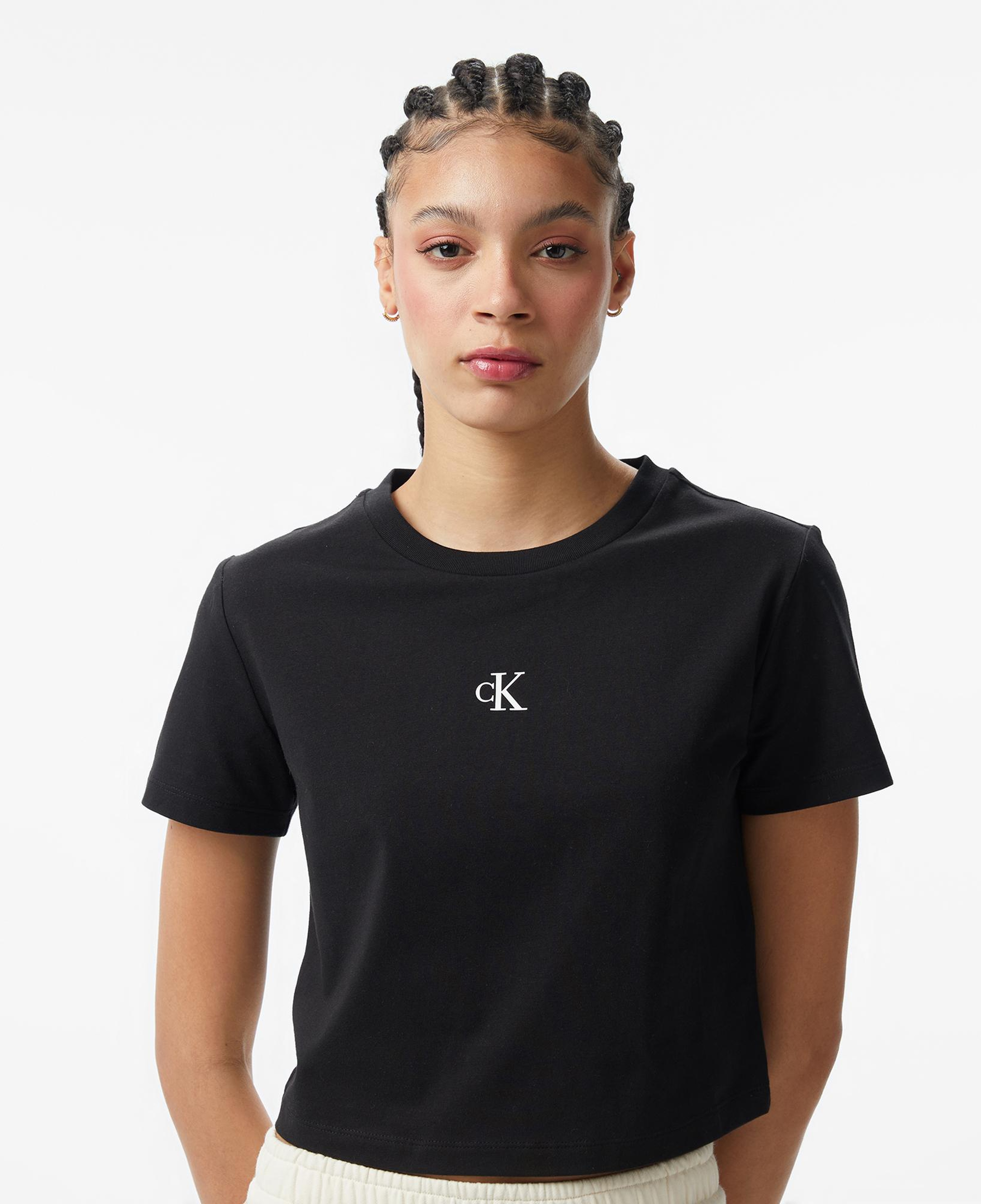 Calvin Klein Logo Cropped Kadın Siyah T-Shirt