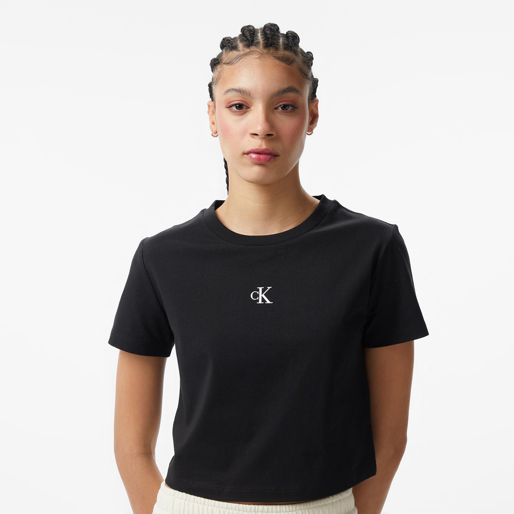 Calvin Klein Logo Cropped  Kadın Siyah T-Shirt