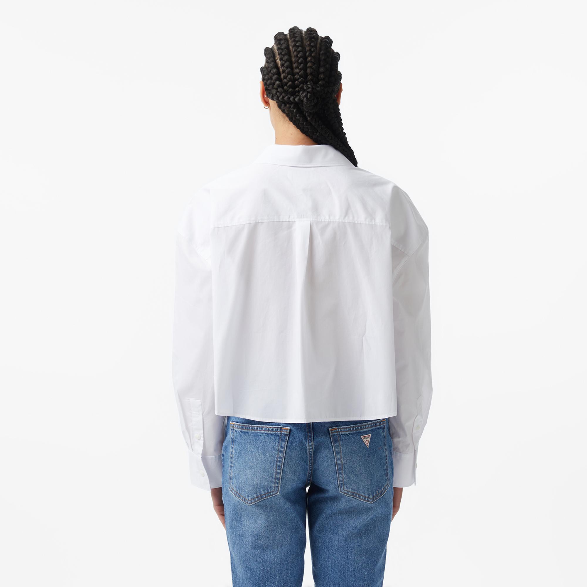 Calvin Klein Cotton Poplin Cropped Wove Kadın Beyaz Gömlek